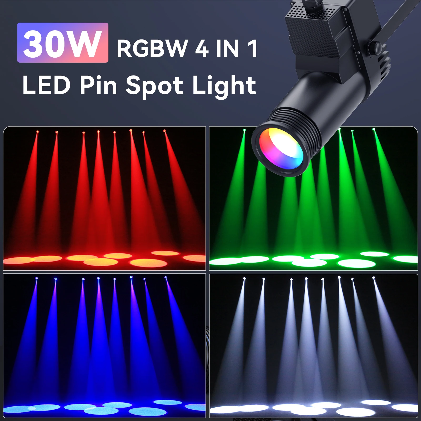 Datewink 2/4Pcs 30W RGBW LED Beam Pinspot Light Spot Lights DJ Disco Mirror Ball Stage Lighting Effect DMX For Party Wedding Bar