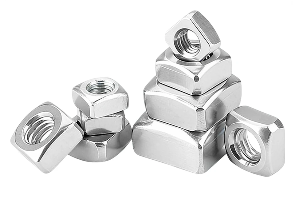 DIN557 Square Nuts 304 Stainless Steel M3 M4 M5 M6 M8 M10 M12 Four‑Sided Nuts for Industry Fastening