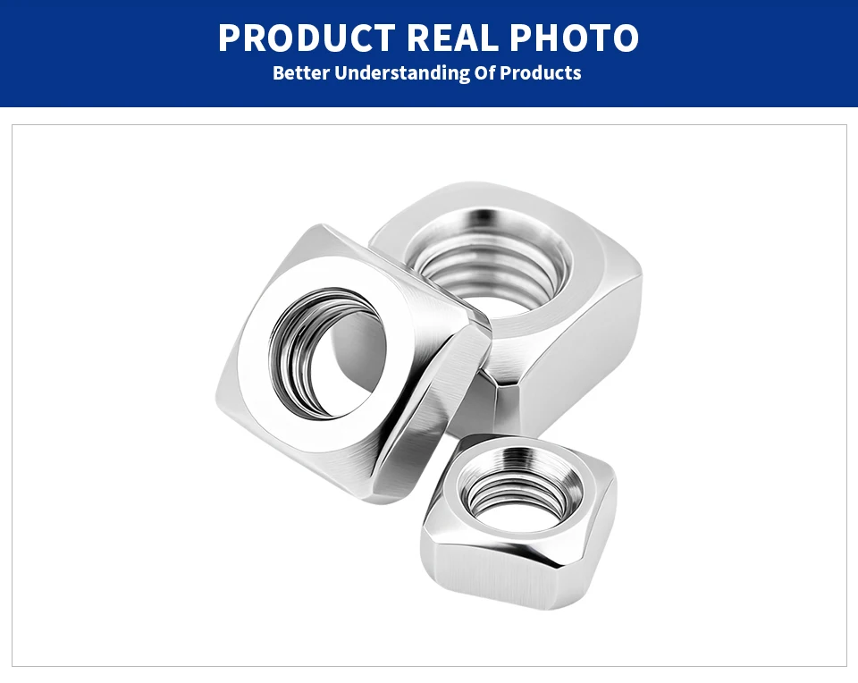DIN557 Square Nuts 304 Stainless Steel M3 M4 M5 M6 M8 M10 M12 Four‑Sided Nuts for Industry Fastening