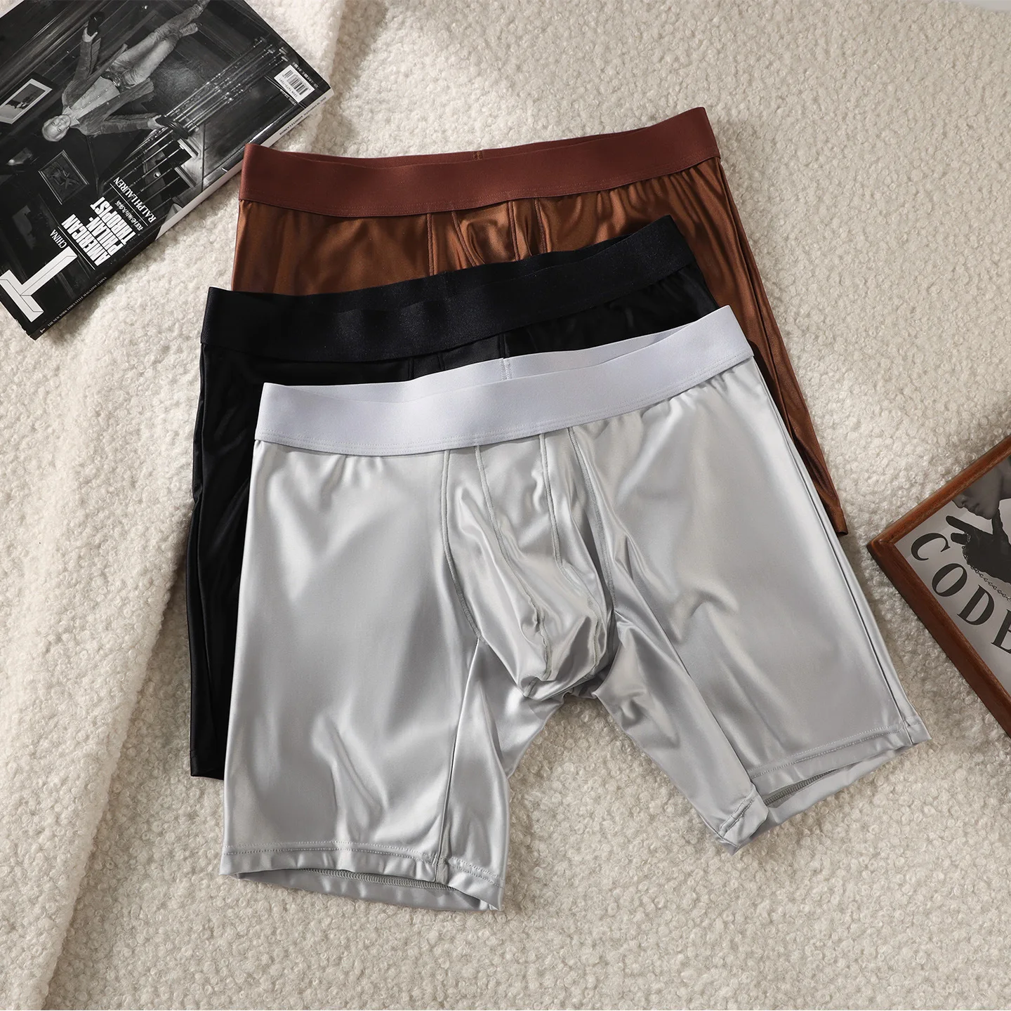 Mens Underwear Boxers Solid U Pouch Panties For Man Extended Leg Boxer Shorts Homme Middle Waist Sports Underpants Male M-XXL
