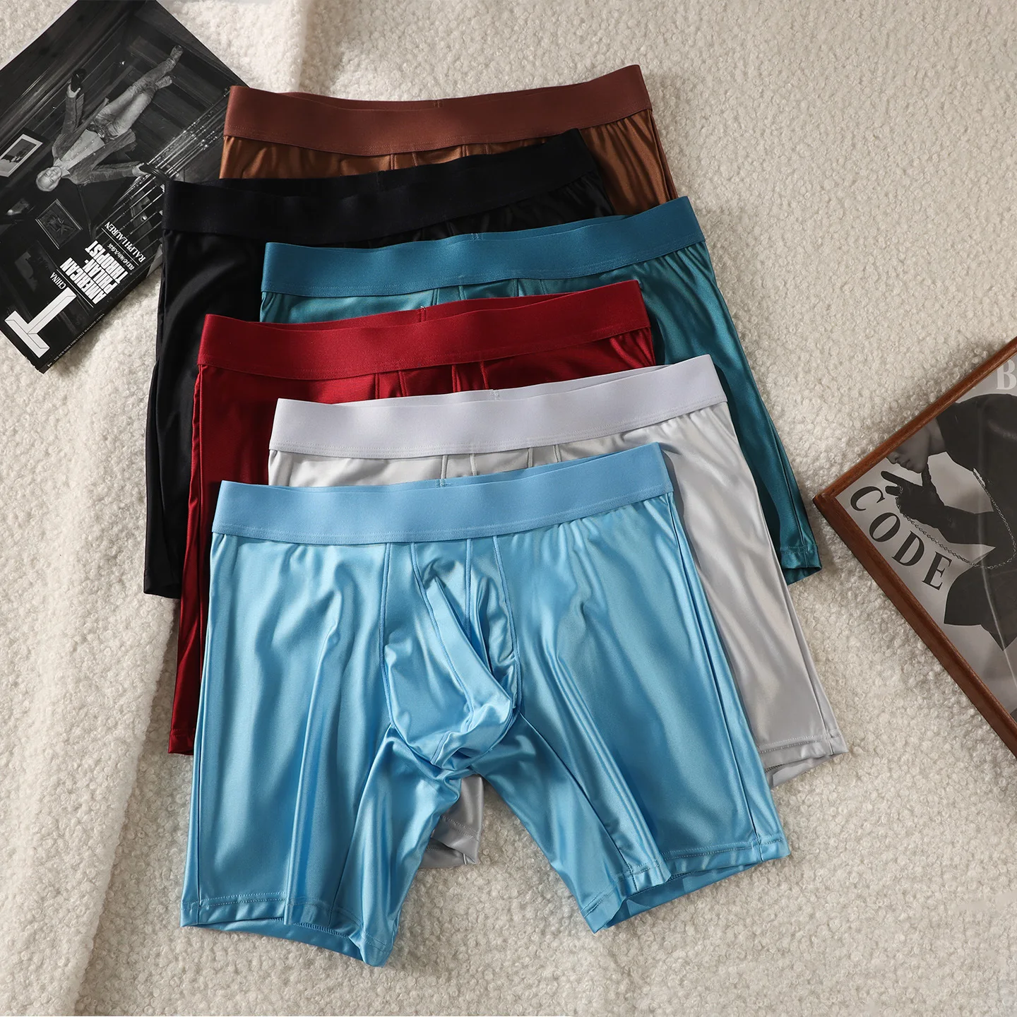 Mens Underwear Boxers Solid U Pouch Panties For Man Extended Leg Boxer Shorts Homme Middle Waist Sports Underpants Male M-XXL