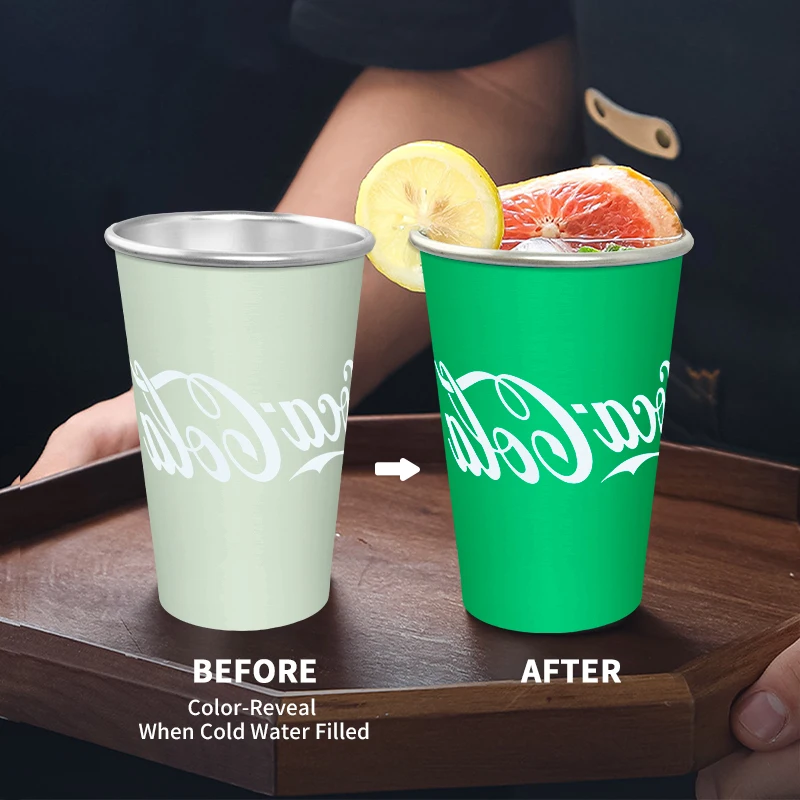 470ML Cold Discolored Aluminum Cup Cold Drink Cola Cup Cold Color Changing Drinking Cup Reusable Beer Mugs Collection Gifts