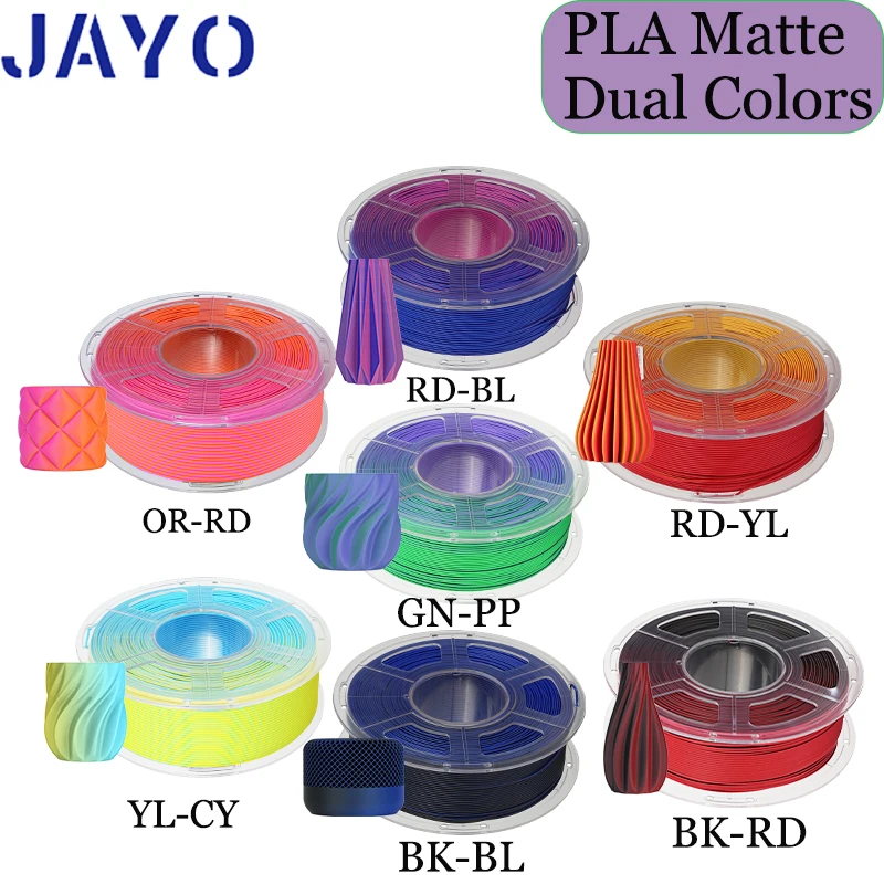 JAYO pla matte dual Color 10Rolls/Set 3D Filament 1.75mm ±0.02mm 3D Printer Filament New product, no bubbles 7 colors available