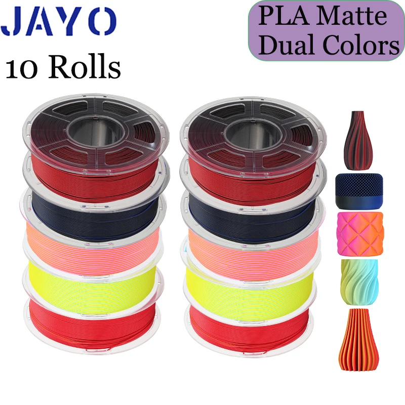 JAYO pla matte dual Color 10Rolls/Set 3D Filament 1.75mm ±0.02mm 3D Printer Filament New product, no bubbles 7 colors available