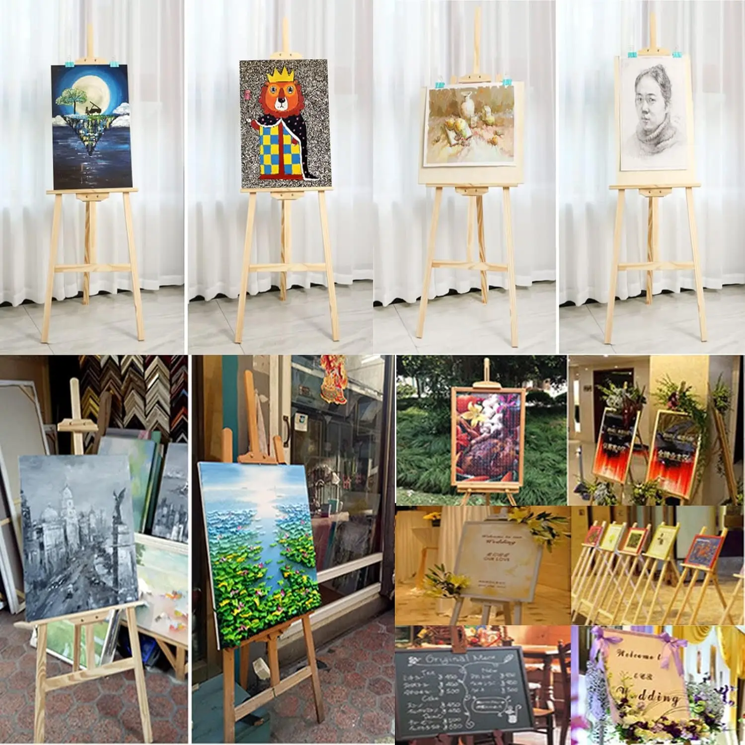 Easel Stand Wooden A-Frame Folding Pine Wood Artist Art Craft Adjustable Display Exhibition for Wedding Painting Art Easel