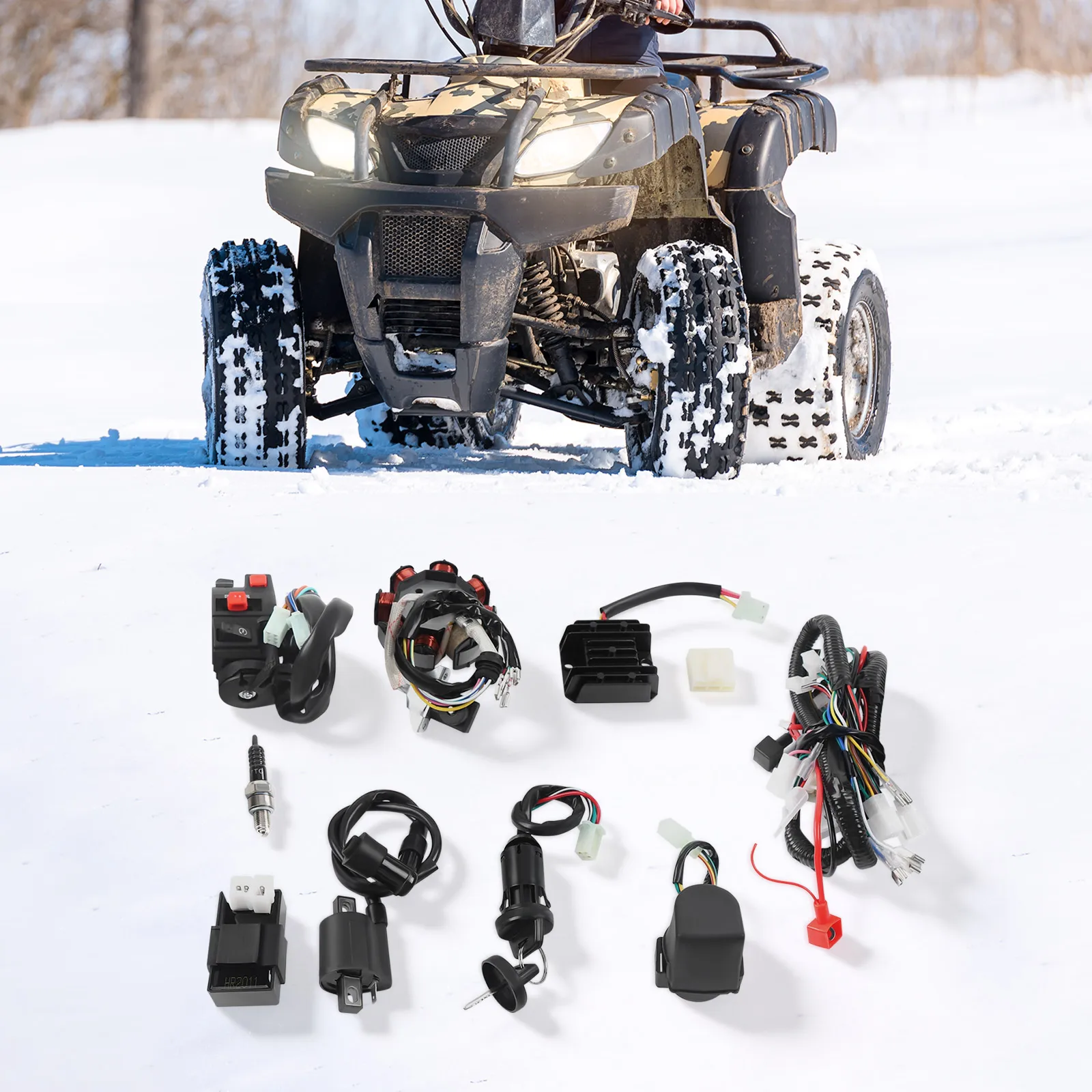 ATV Wiring Harness Kit, Complete Electric Wiring, Harness CDI Ignition Coil with Lead For 4-stroke ATV QUAD 125-250CC