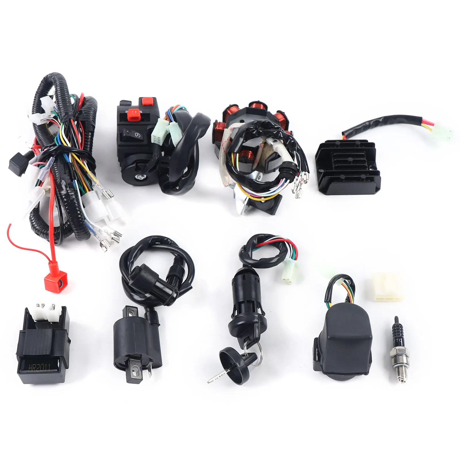 ATV Wiring Harness Kit, Complete Electric Wiring, Harness CDI Ignition Coil with Lead For 4-stroke ATV QUAD 125-250CC