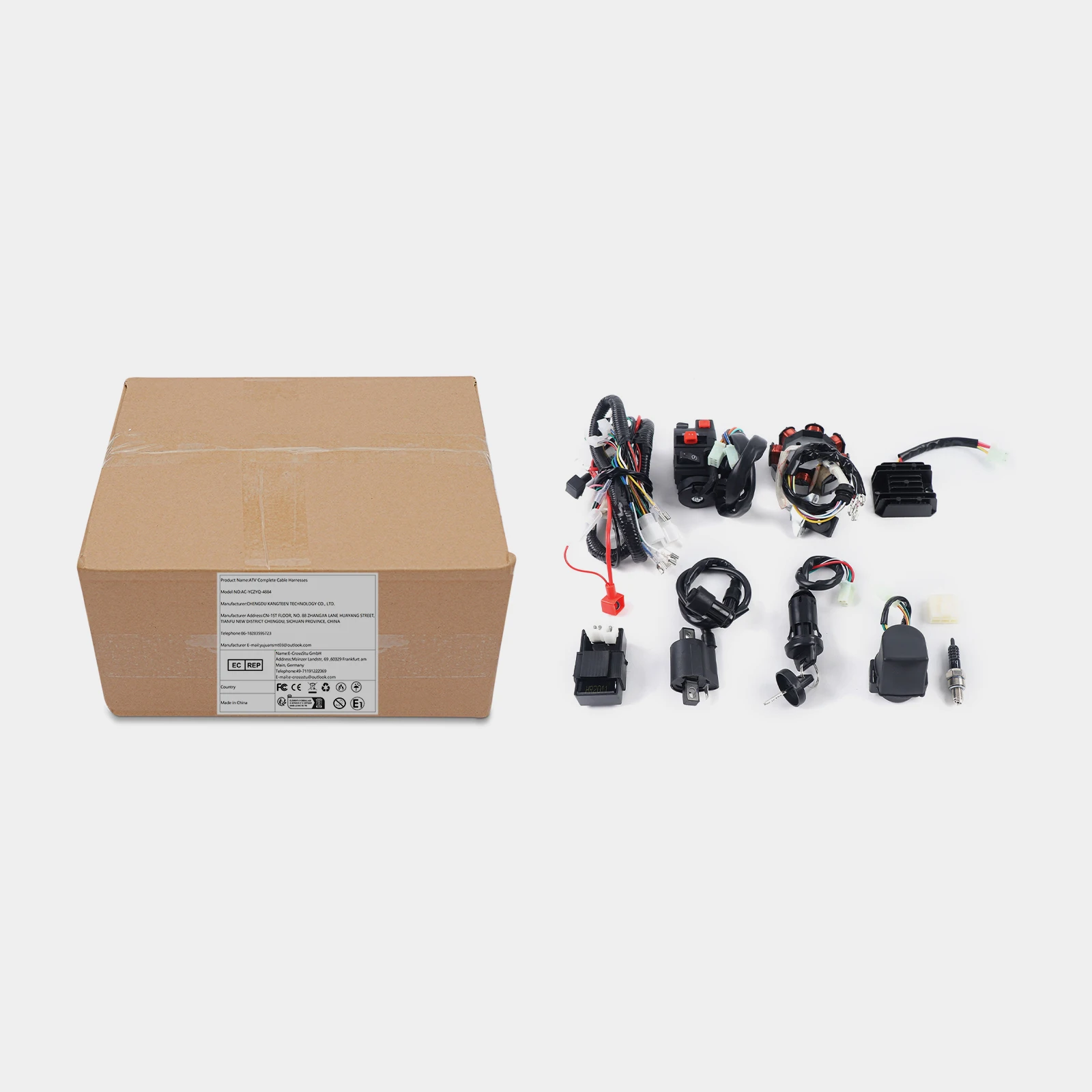 ATV Wiring Harness Kit, Complete Electric Wiring, Harness CDI Ignition Coil with Lead For 4-stroke ATV QUAD 125-250CC
