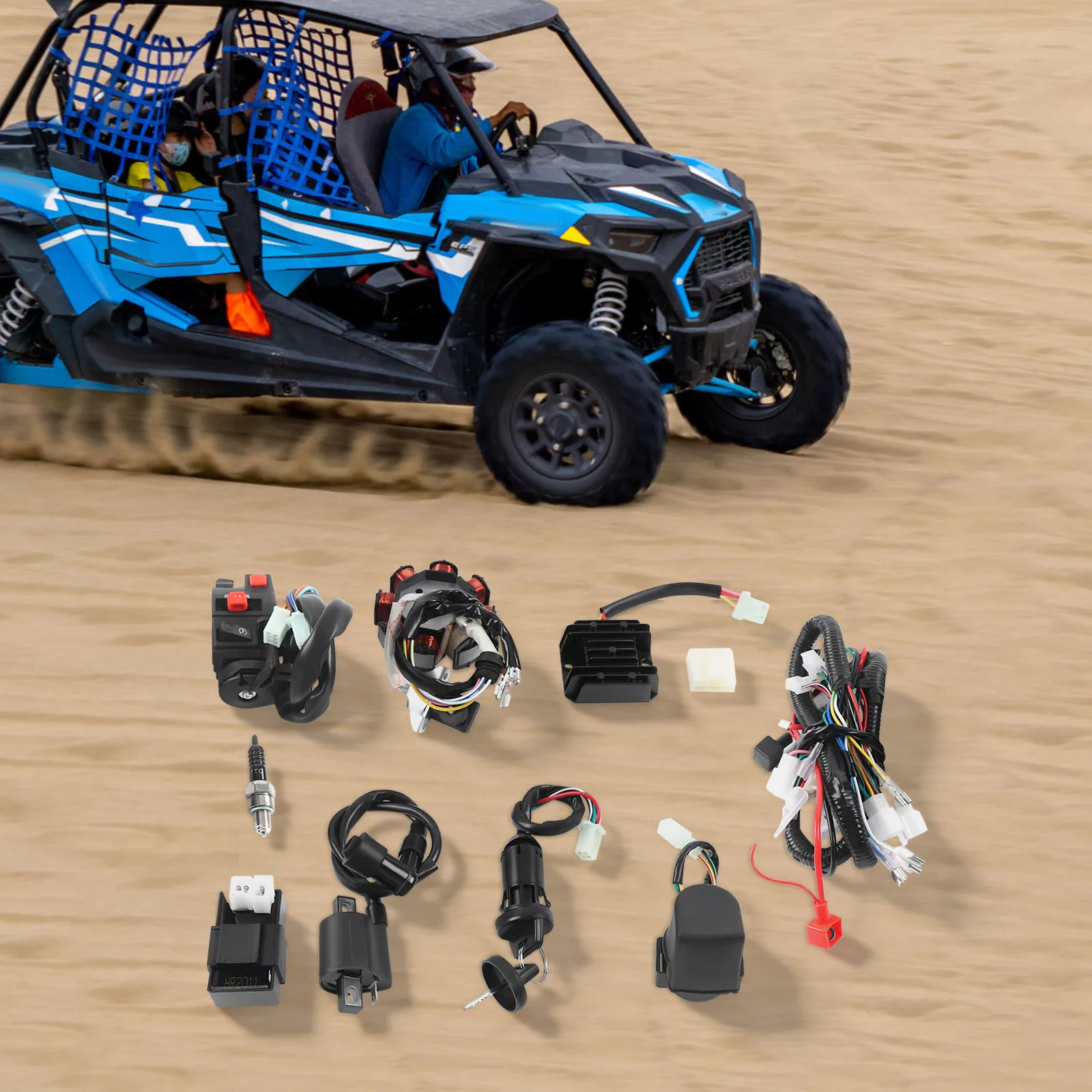 ATV Wiring Harness Kit, Complete Electric Wiring, Harness CDI Ignition Coil with Lead For 4-stroke ATV QUAD 125-250CC