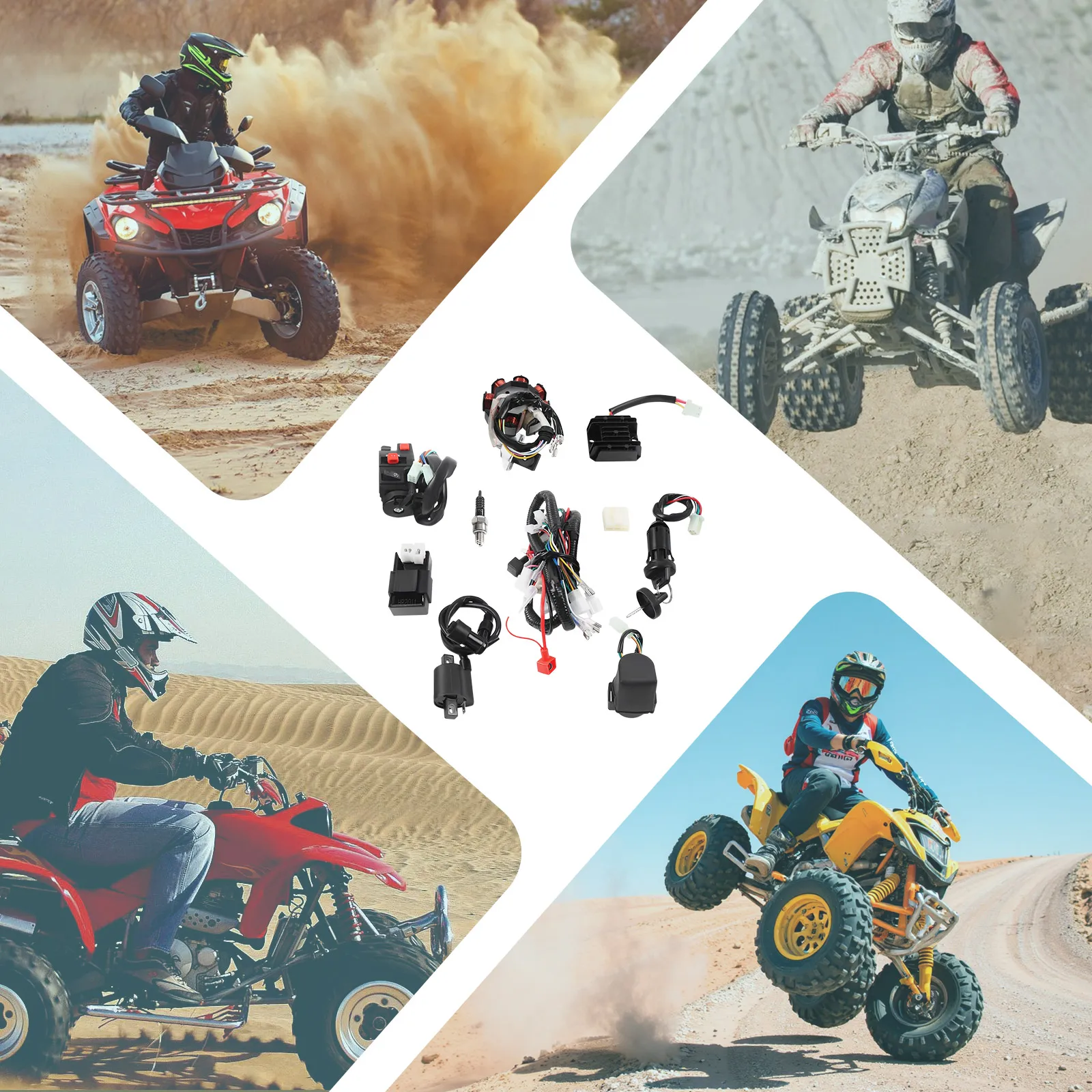 ATV Wiring Harness Kit, Complete Electric Wiring, Harness CDI Ignition Coil with Lead For 4-stroke ATV QUAD 125-250CC