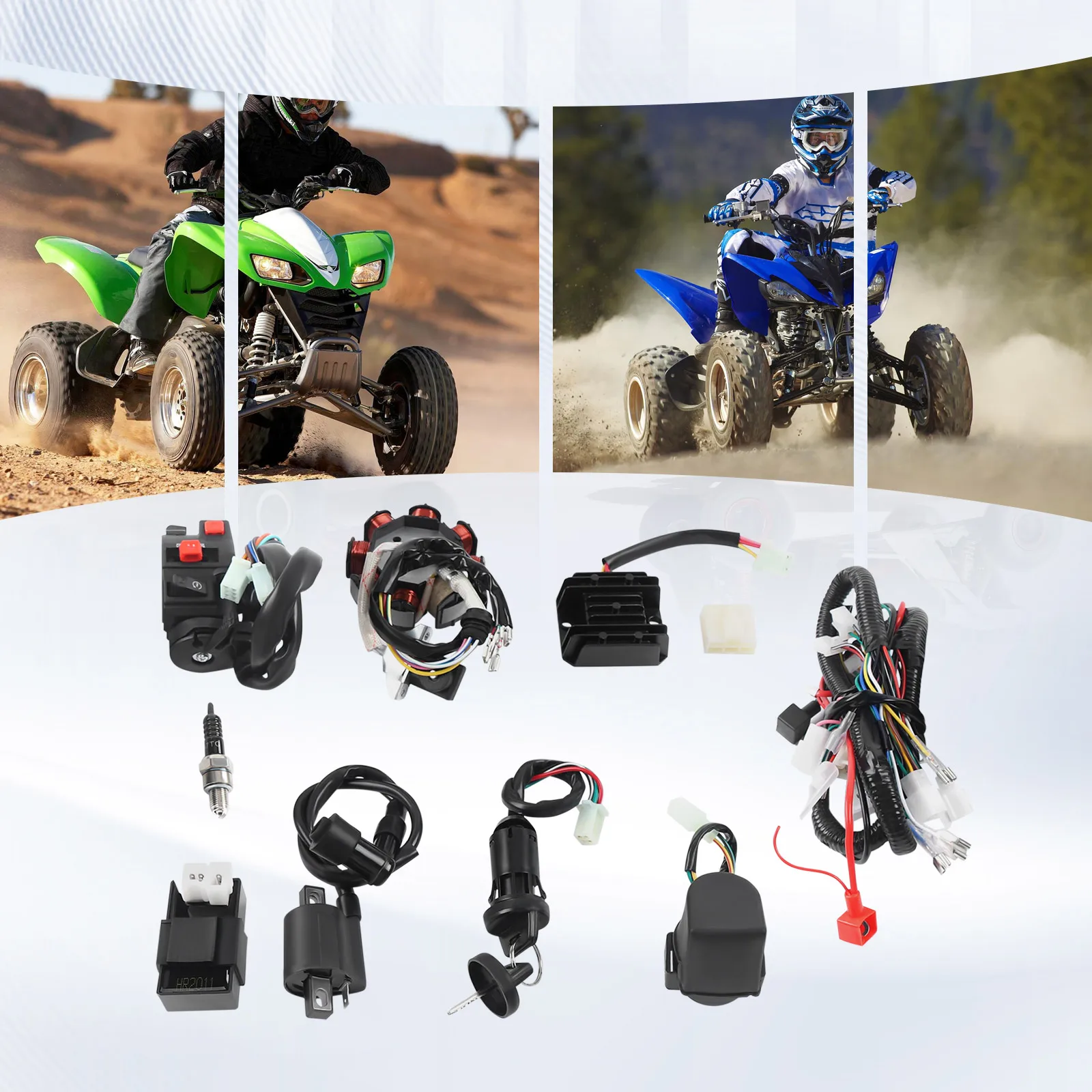 ATV Wiring Harness Kit, Complete Electric Wiring, Harness CDI Ignition Coil with Lead For 4-stroke ATV QUAD 125-250CC