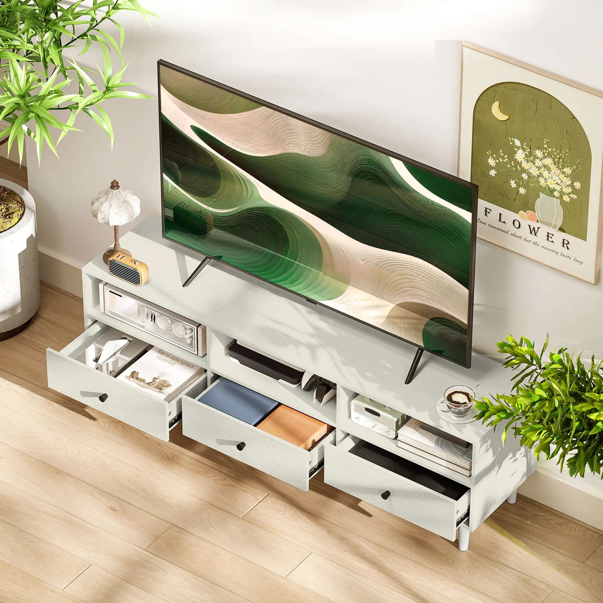 HOMCOM TV Unit, TV Cabinet for up to 75", with Drawers, Shelves, White