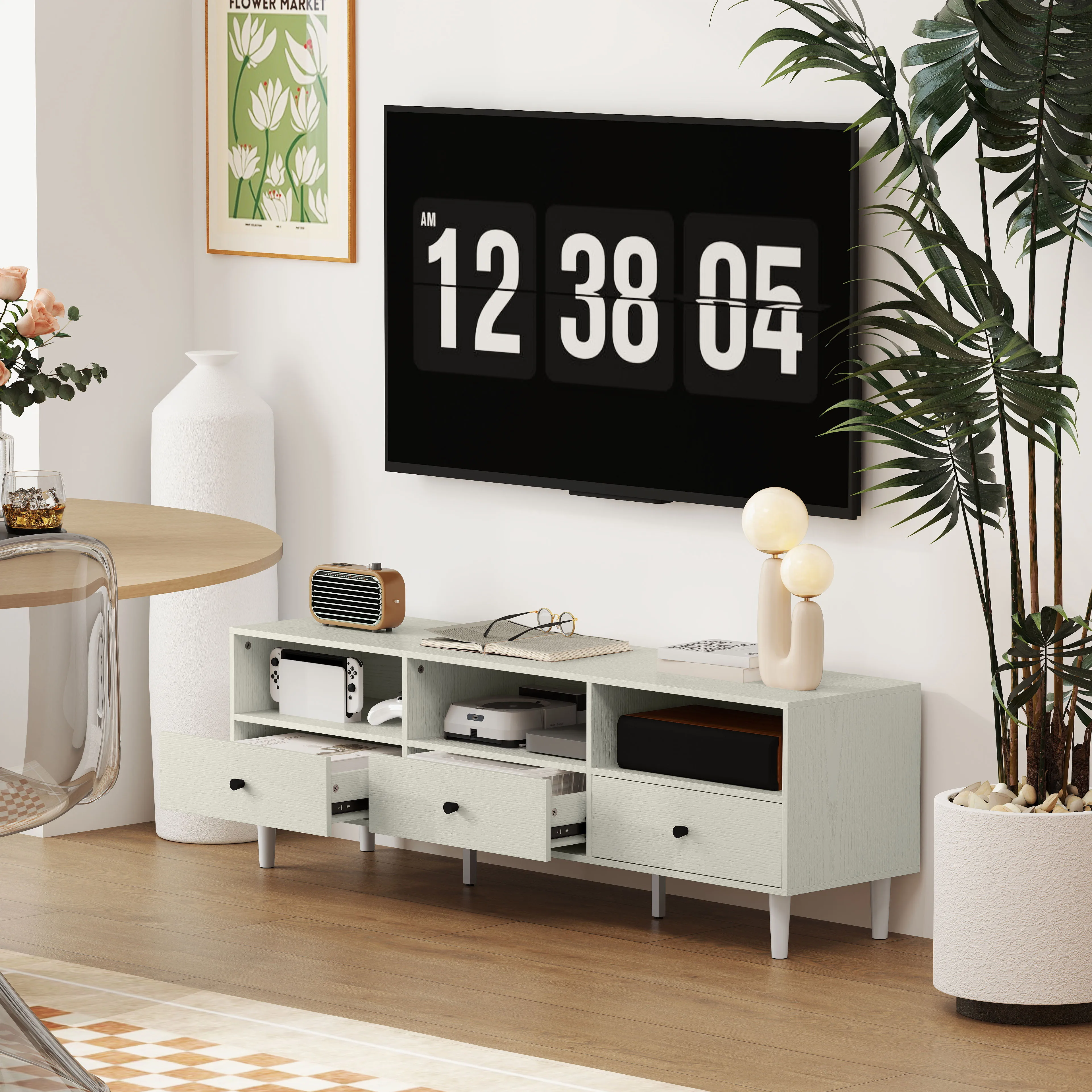 HOMCOM TV Unit, TV Cabinet for up to 75", with Drawers, Shelves, White