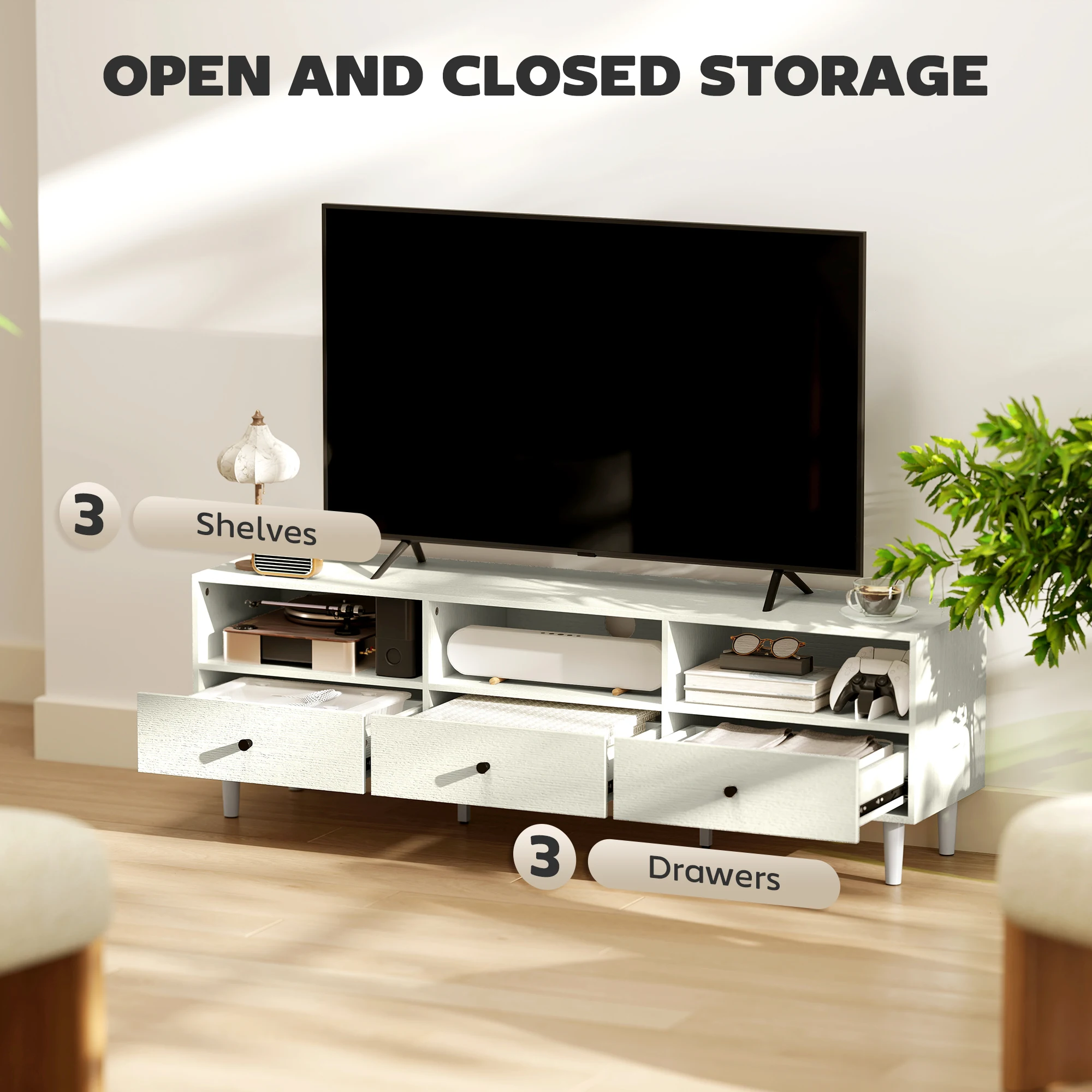 HOMCOM TV Unit, TV Cabinet for up to 75", with Drawers, Shelves, White