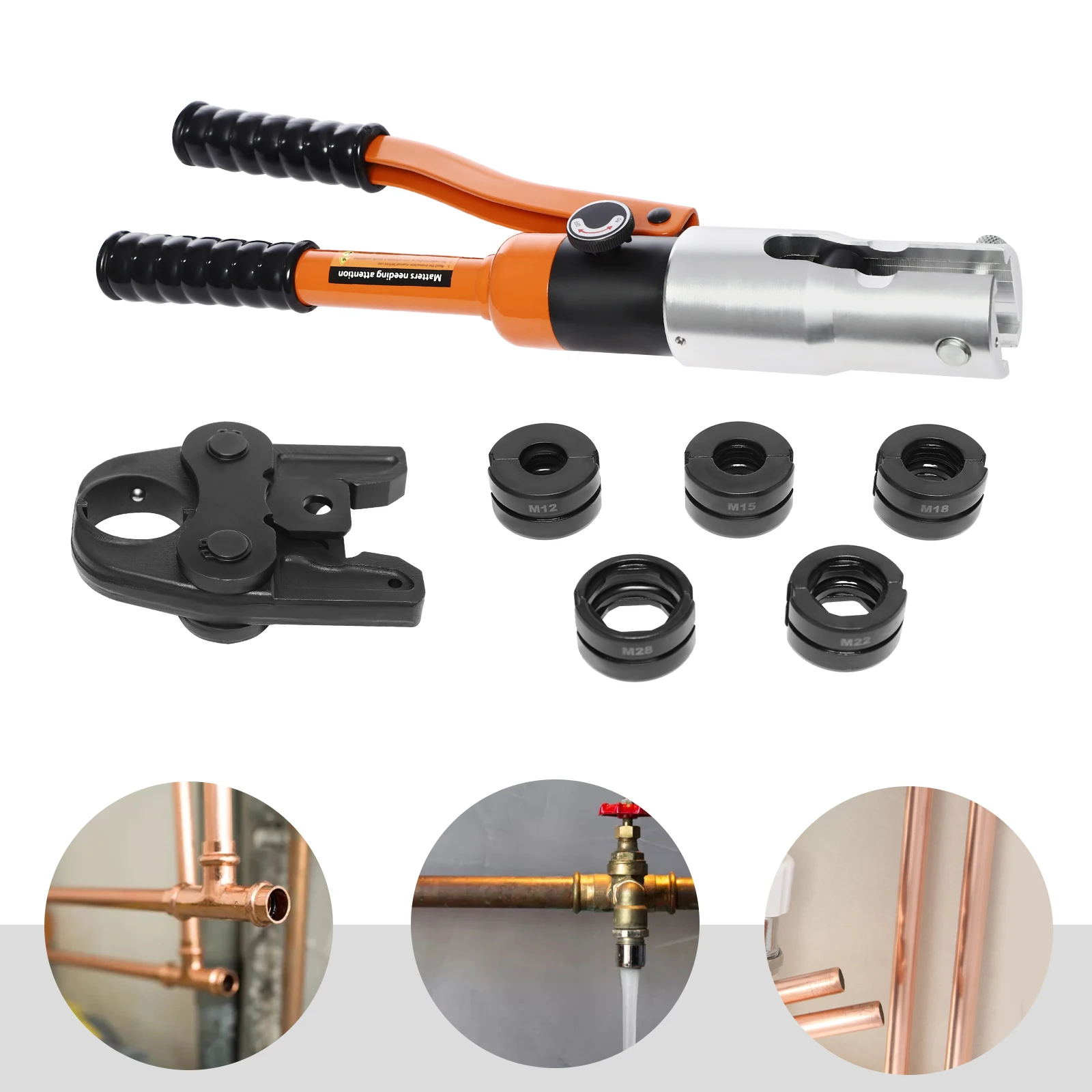 Professional Crimping Pliers Copper Pipes Crimper Hydraulic Press Tool 10T with Toolbox V/M Molds