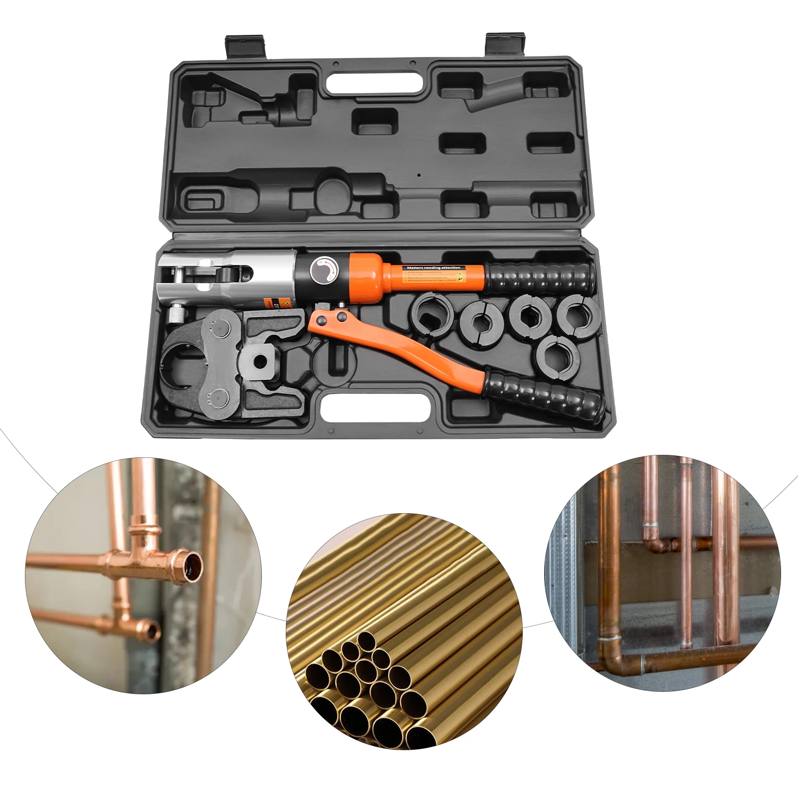 Professional Crimping Pliers Copper Pipes Crimper Hydraulic Press Tool 10T with Toolbox V/M Molds