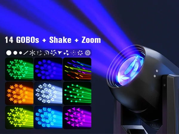 U'King 150W Beam Moving Head Light Rotating 18 Prisms 14 Gobos LED Rainbow Effect Zoom Stage Light DMX512 for DJ Disco Show Bar
