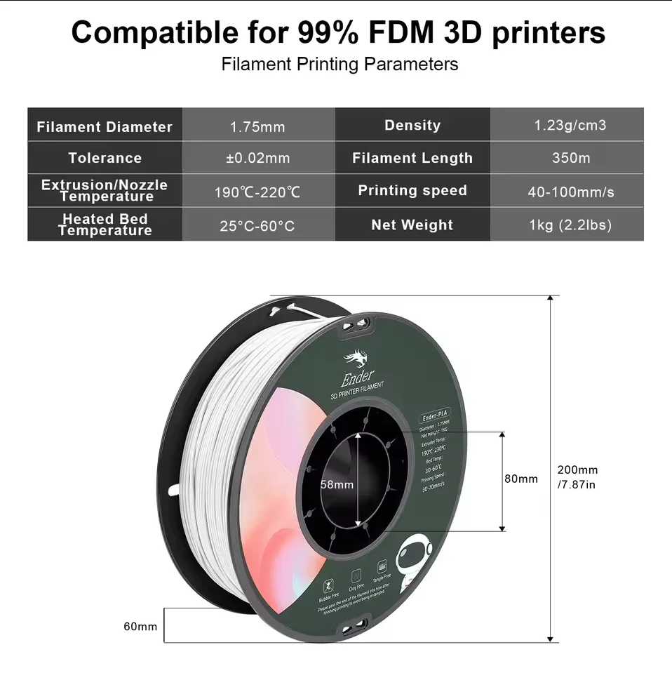5/10 PCS CREALITY 3D PLA Printer Filament 1.75mm 1KG 3D Printing Plastic Material Black/White For Ender Series Printer