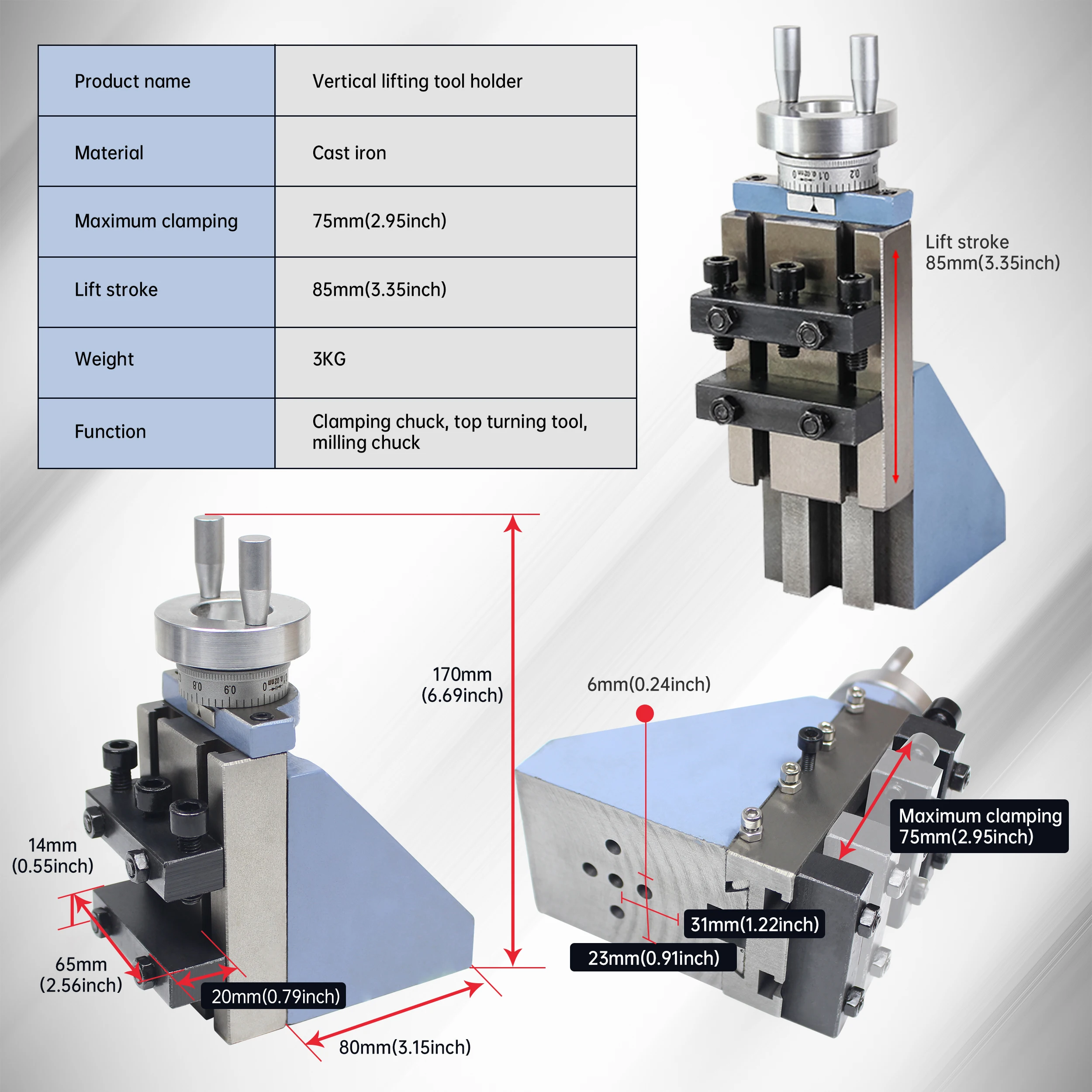 【EU Stock】Vertical Knife Holder Vertical Slider Tool Holder For WM210V CD 210V Milling Attachment Mini Lathe Accessories Part