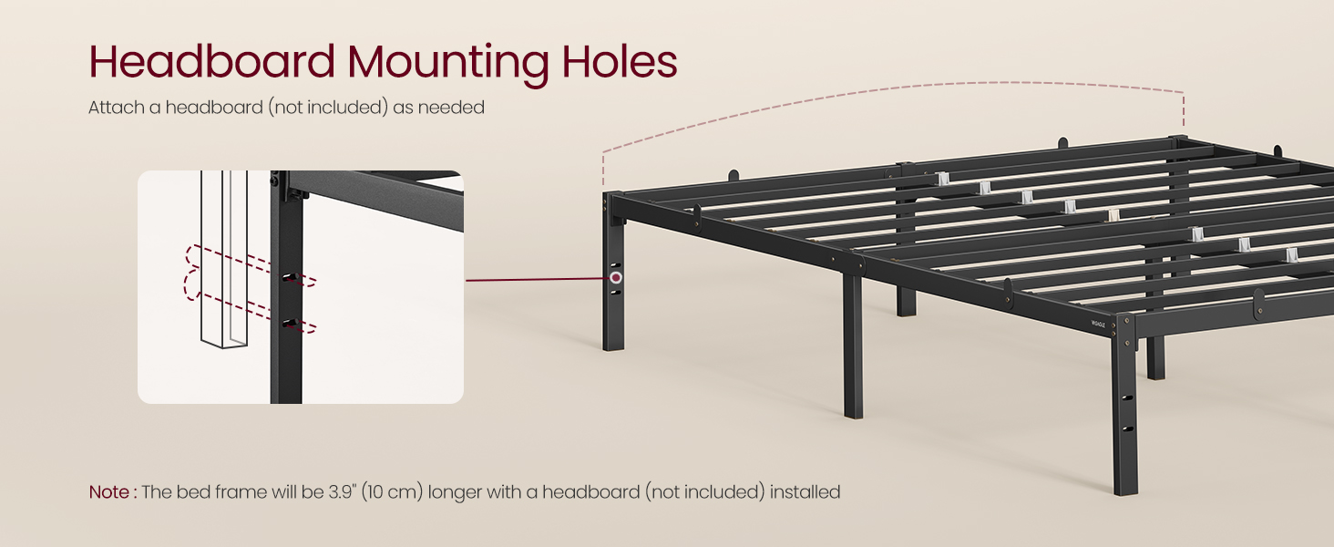 VASAGLE Double Metal Bed Frame, 135 x 190 cm, Under-Bed Space, Modern Style, for Guest Room, Easy Assembly