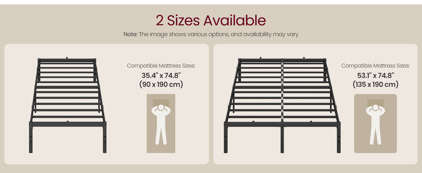 VASAGLE Double Metal Bed Frame, 135 x 190 cm, Under-Bed Space, Modern Style, for Guest Room, Easy Assembly