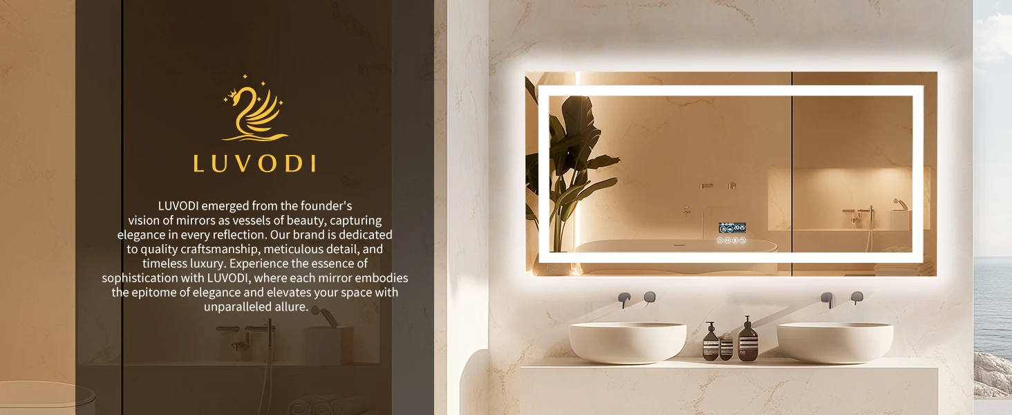LUVODI Large Bluetooth Bathroom Mirror with LED Light Rectangle Anti-Fog Vanity Mirror with Bluetooth Speaker 3 Color Temperatur