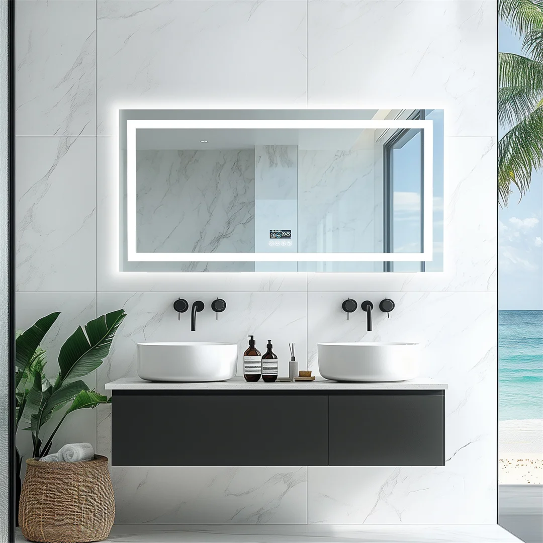 LUVODI Large Bluetooth Bathroom Mirror with LED Light Rectangle Anti-Fog Vanity Mirror with Bluetooth Speaker 3 Color Temperatur