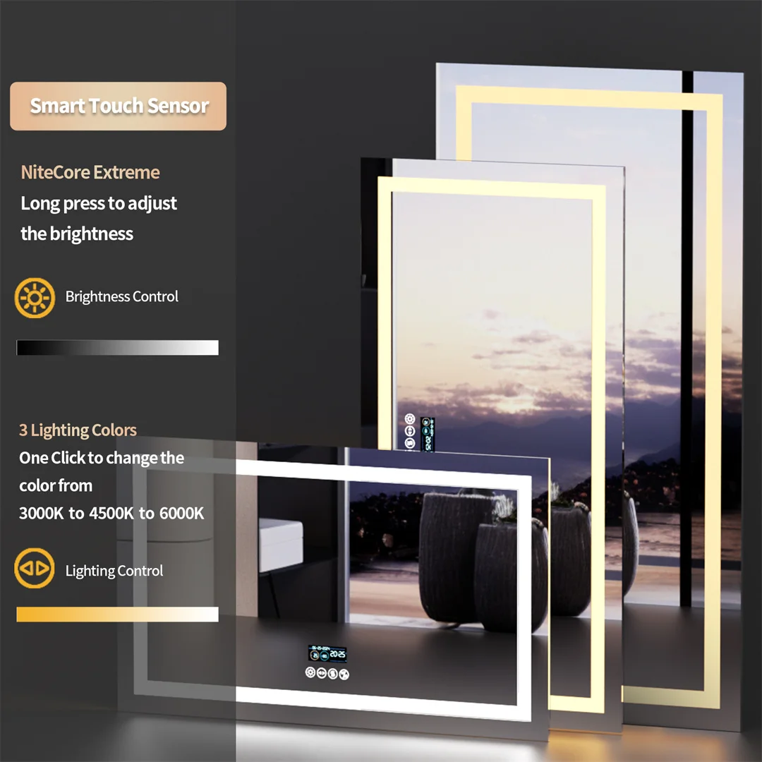 LUVODI Large Bluetooth Bathroom Mirror with LED Light Rectangle Anti-Fog Vanity Mirror with Bluetooth Speaker 3 Color Temperatur