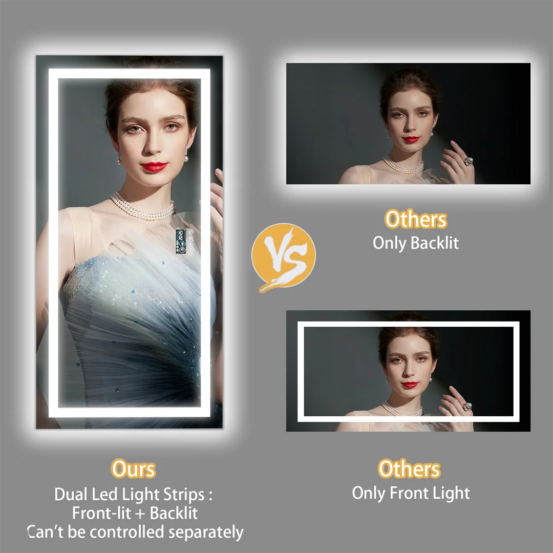 LUVODI Large Bluetooth Bathroom Mirror with LED Light Rectangle Anti-Fog Vanity Mirror with Bluetooth Speaker 3 Color Temperatur