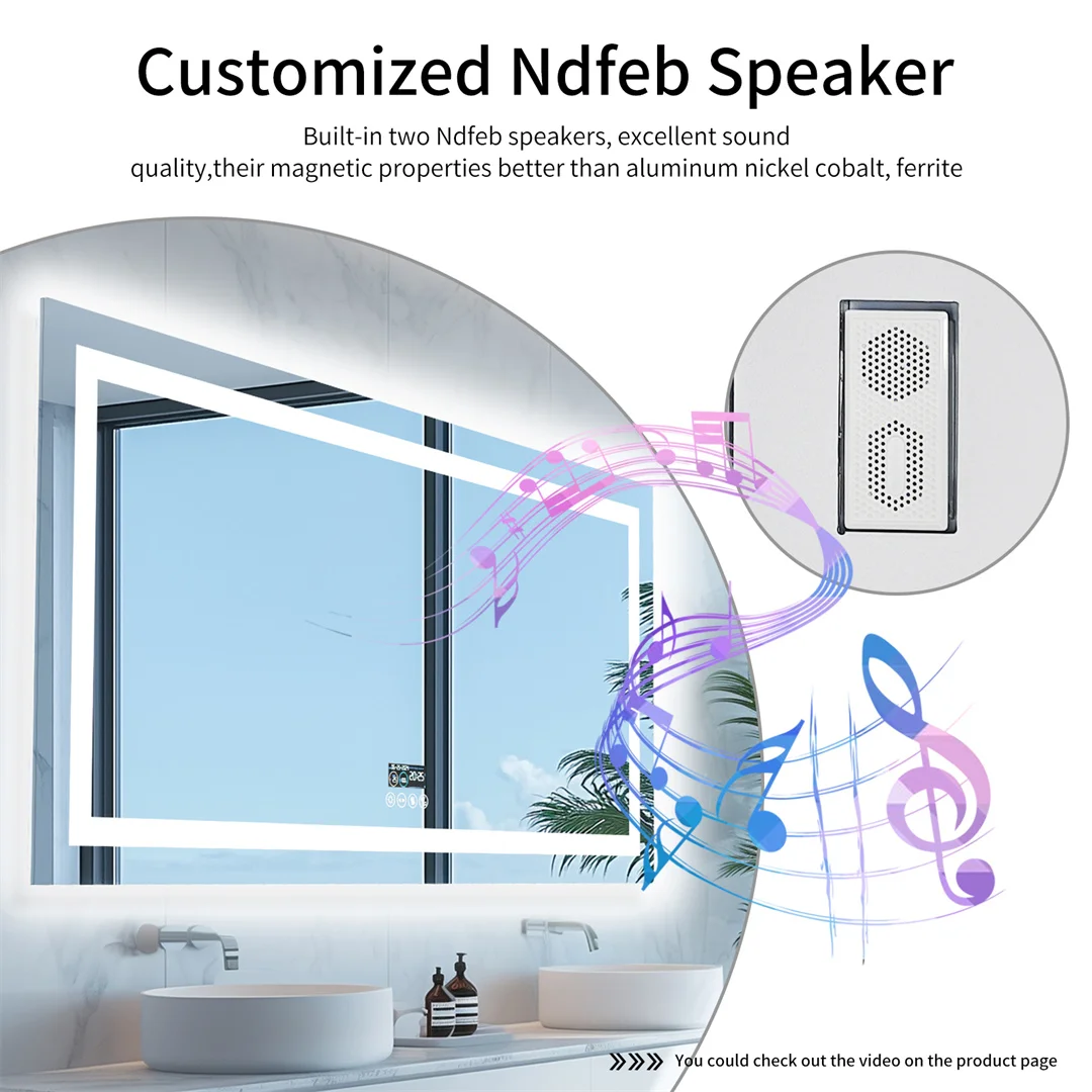 LUVODI Large Bluetooth Bathroom Mirror with LED Light Rectangle Anti-Fog Vanity Mirror with Bluetooth Speaker 3 Color Temperatur
