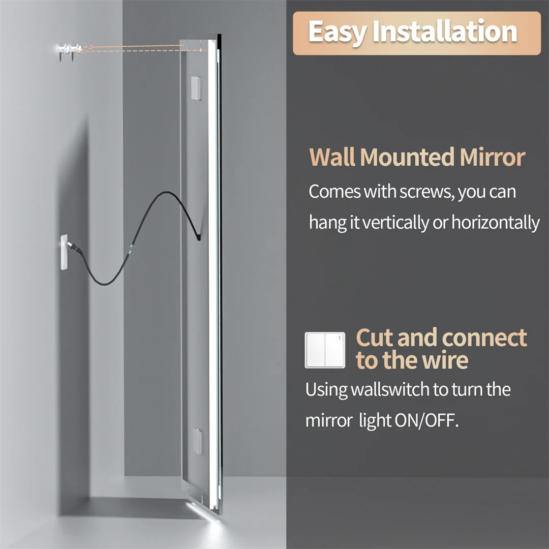 LUVODI Large Bluetooth Bathroom Mirror with LED Light Rectangle Anti-Fog Vanity Mirror with Bluetooth Speaker 3 Color Temperatur