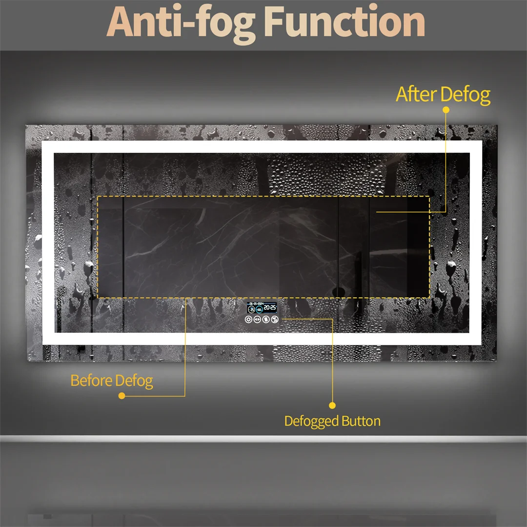 LUVODI Large Bluetooth Bathroom Mirror with LED Light Rectangle Anti-Fog Vanity Mirror with Bluetooth Speaker 3 Color Temperatur