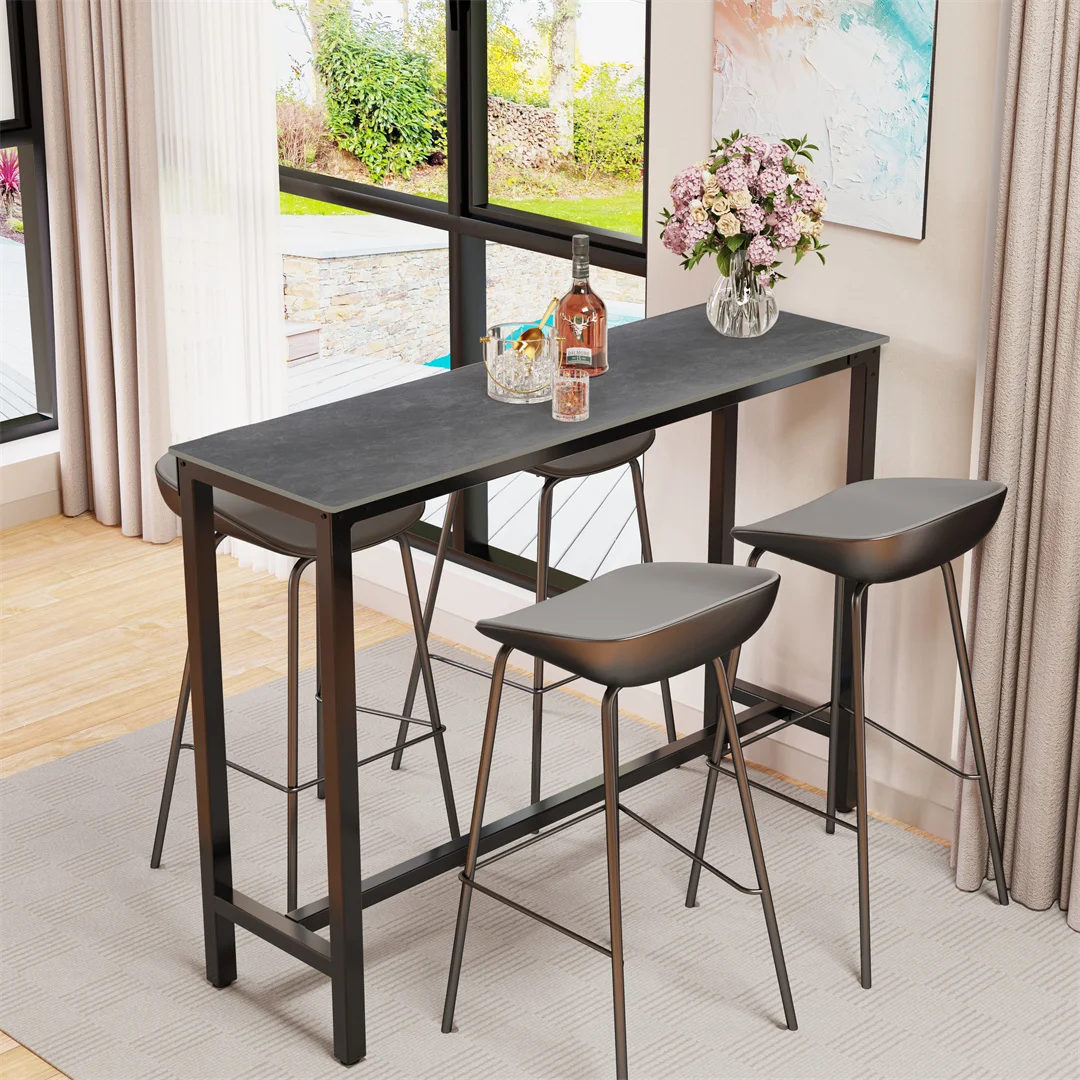LUVODI Black Bar Table with White Height Kitchen Breakfast Counter Pub Table for Dining Room Business Area Offices