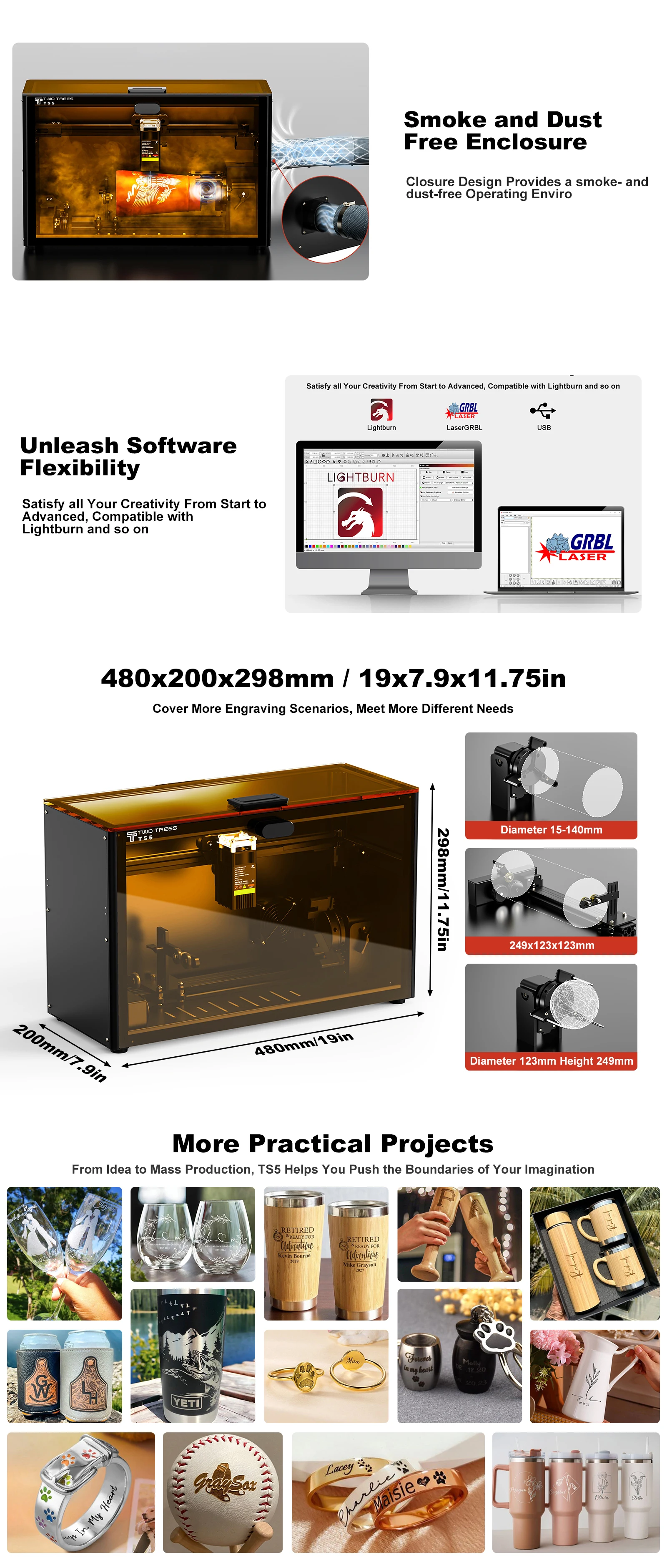 TwoTrees TS5 7WLaser Engraving Machine APP Wifi Control Metal Laser Engraver Acrylic Wood CNC Cutting Machine