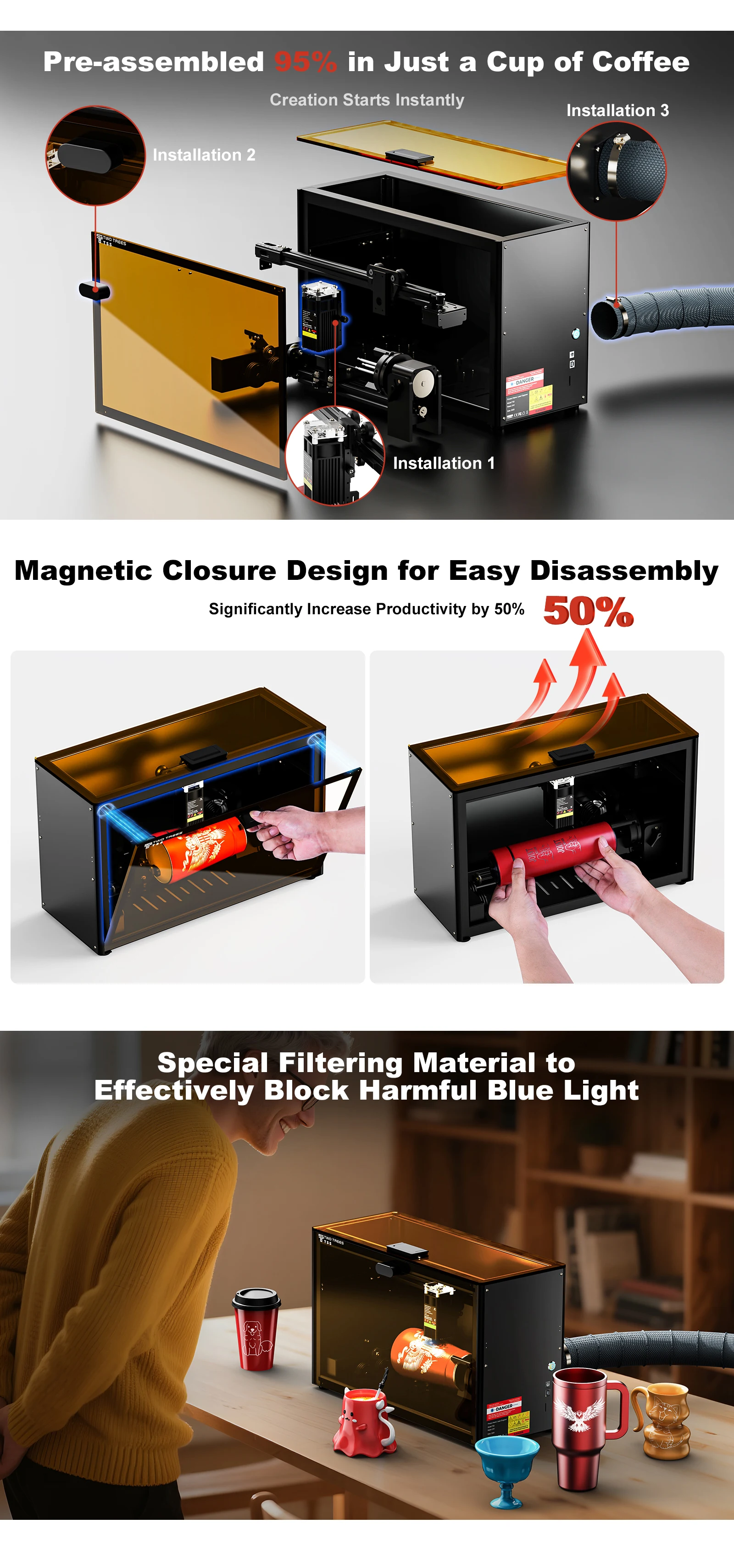 TwoTrees TS5 7WLaser Engraving Machine APP Wifi Control Metal Laser Engraver Acrylic Wood CNC Cutting Machine