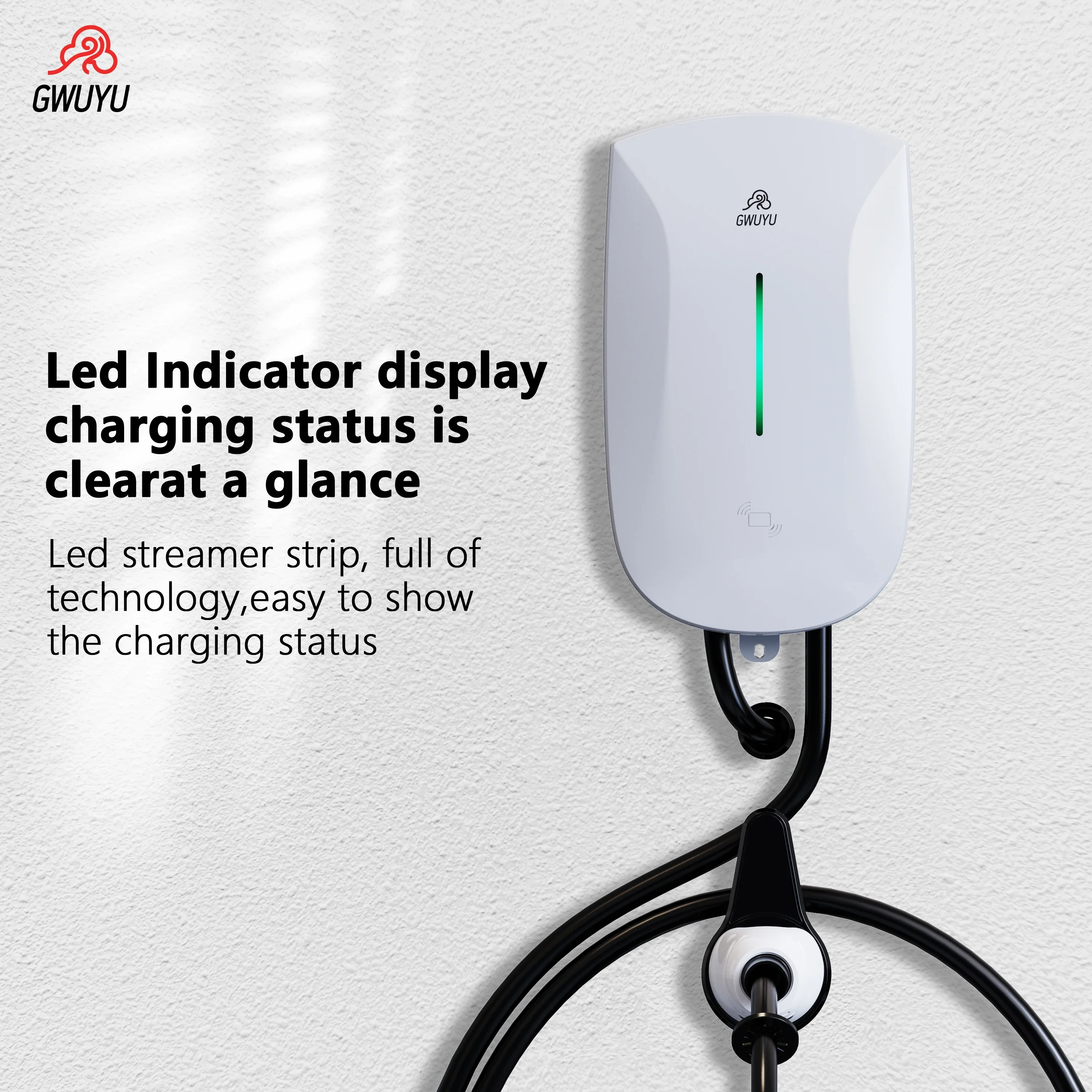 GWUYU Wallbox Type2 32A 7KW EV Charger 16A 11KW 32A 22KW 3 Phase Electric Vehicle Charging Station 5m Cable Support APP Control