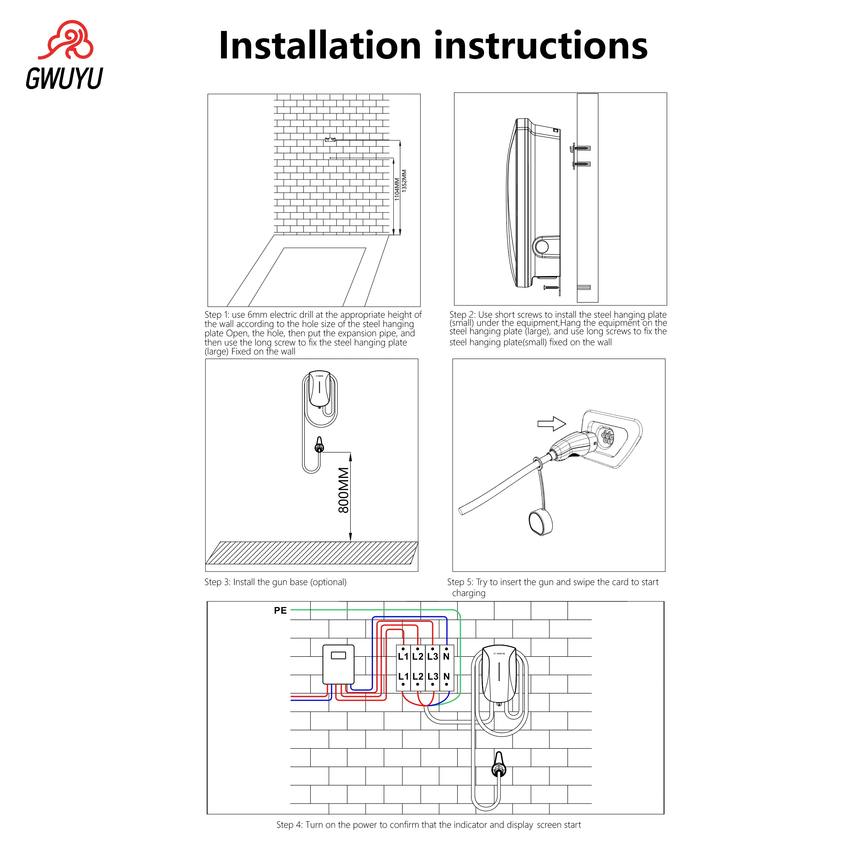 GWUYU Wallbox Type2 32A 7KW EV Charger 16A 11KW 32A 22KW 3 Phase Electric Vehicle Charging Station 5m Cable Support APP Control