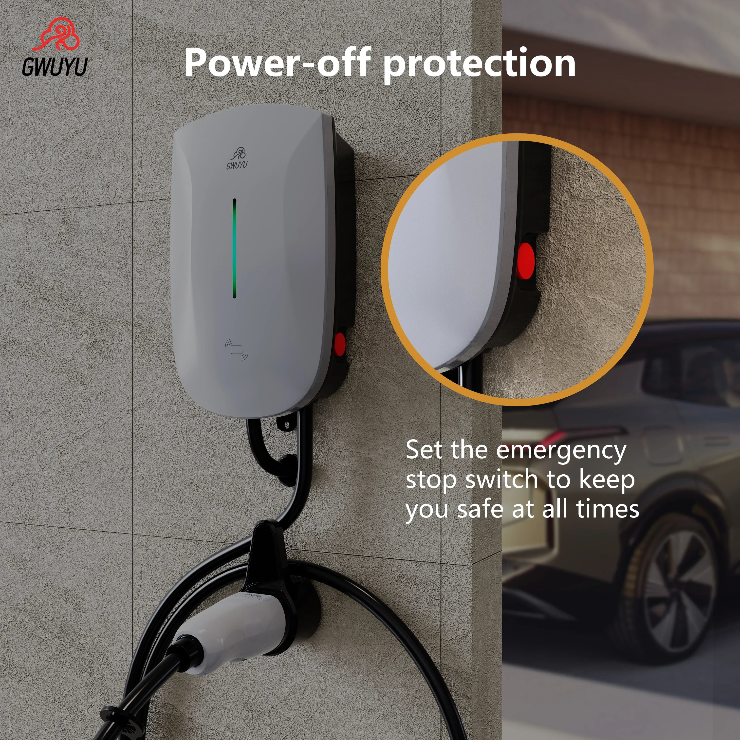 GWUYU Wallbox Type2 32A 7KW EV Charger 16A 11KW 32A 22KW 3 Phase Electric Vehicle Charging Station 5m Cable Support APP Control