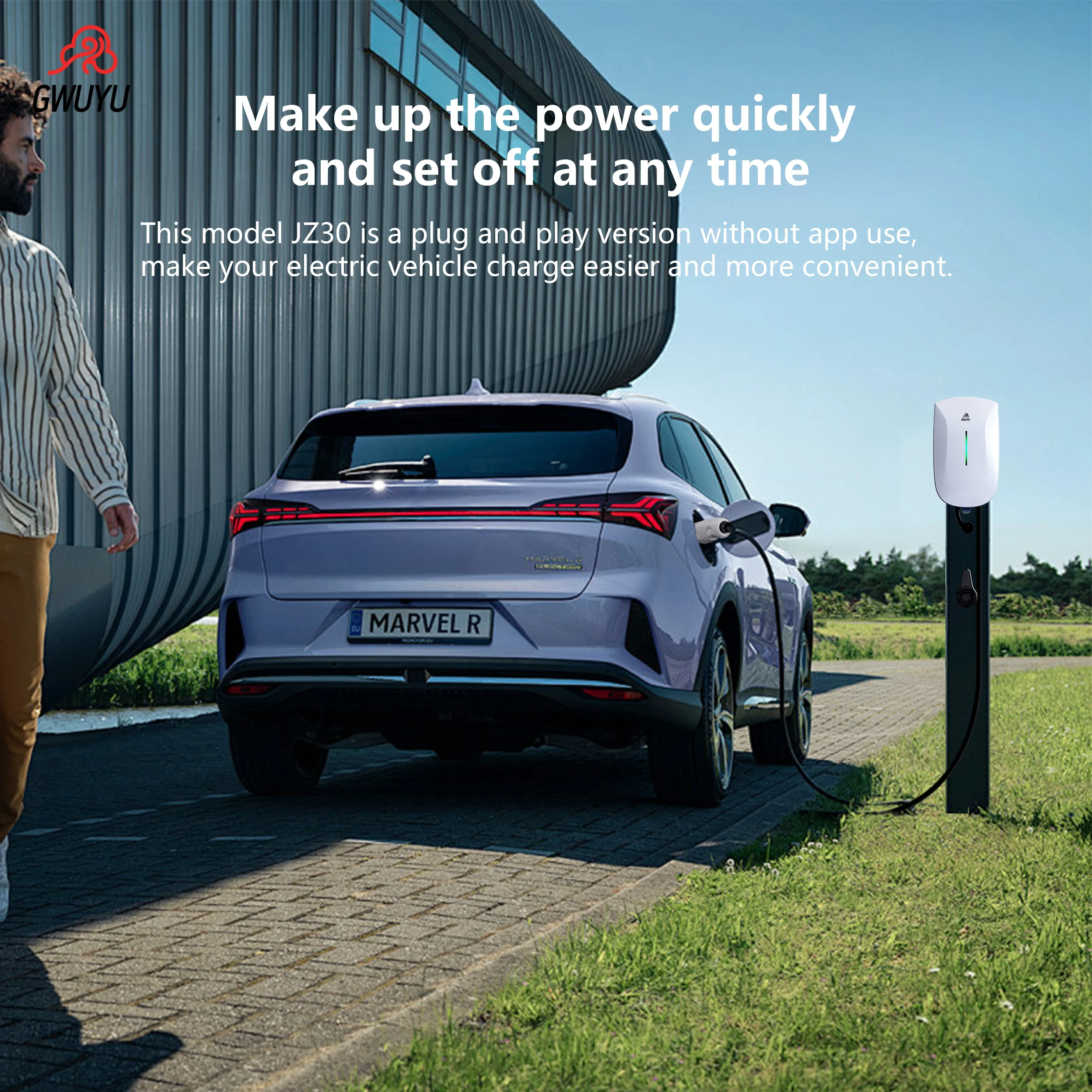 GWUYU Wallbox Type2 32A 7KW EV Charger 16A 11KW 32A 22KW 3 Phase Electric Vehicle Charging Station 5m Cable Support APP Control