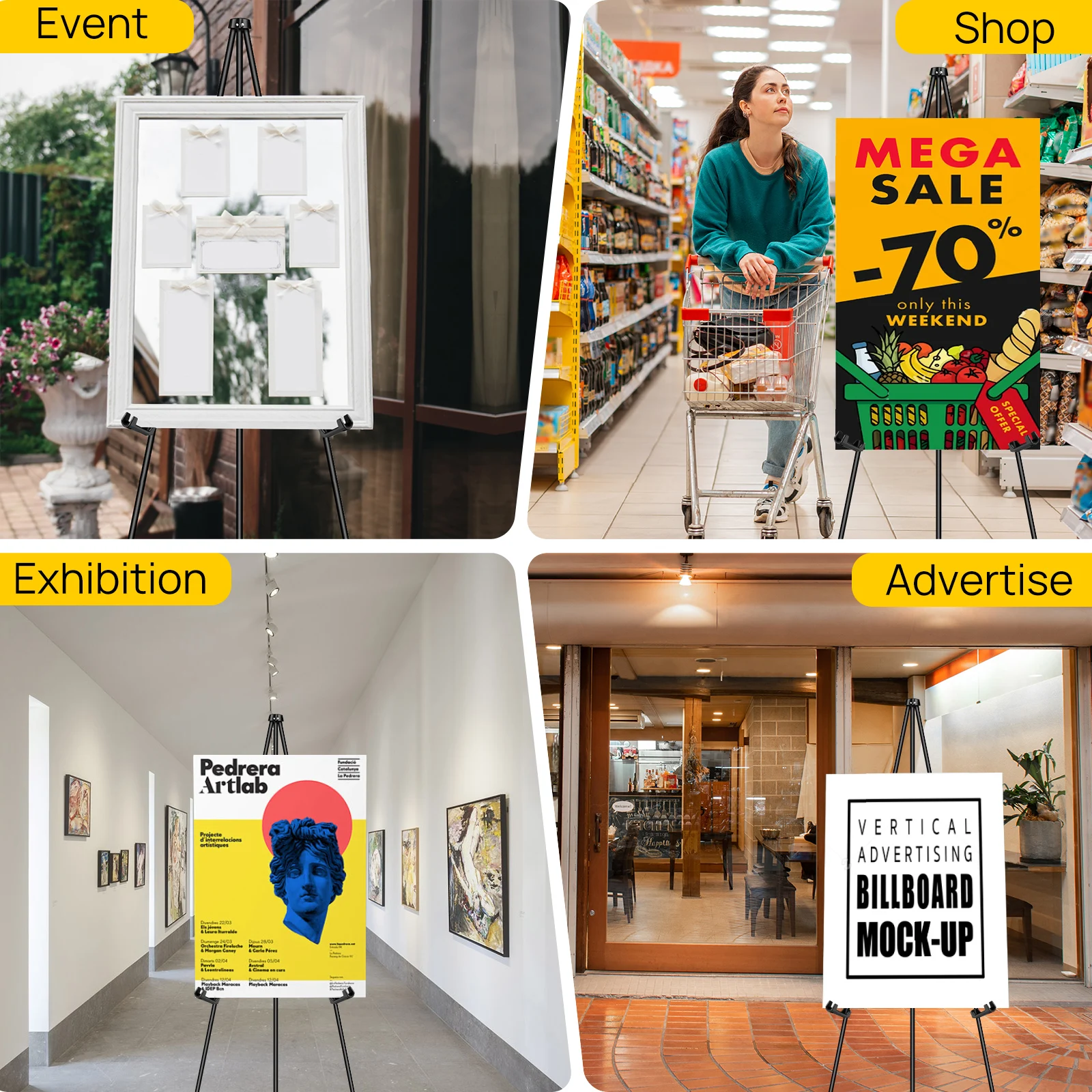 A+ 63" Floor Easel Stand Wedding Sign Poster Display w/Bag - Adjustable Height Foldable for Party Decor Graduation Promotions