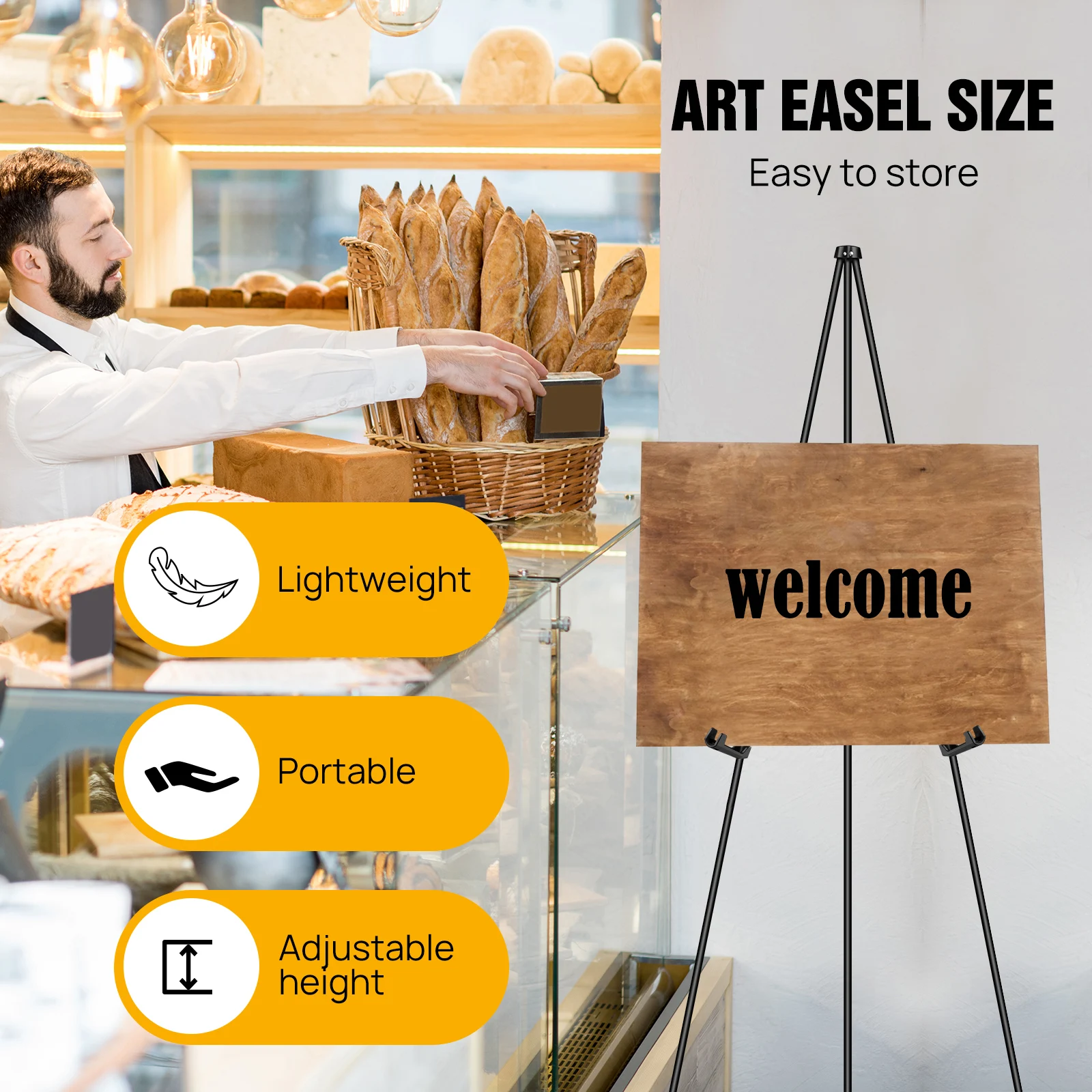 A+ 63" Floor Easel Stand Wedding Sign Poster Display w/Bag - Adjustable Height Foldable for Party Decor Graduation Promotions