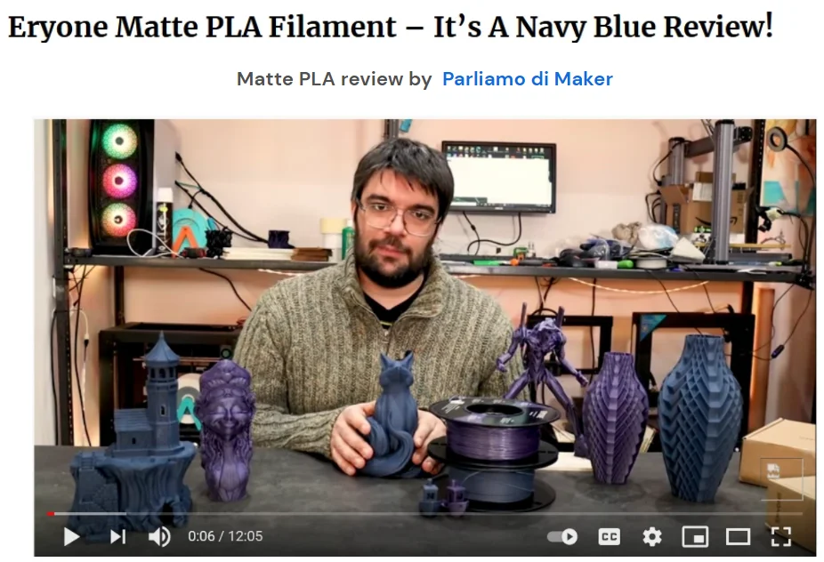 ERYONE 5KG PLA Matte Premium Filament 3D Print, Multicolor Available, PLA Matte Filament, Max Print Speed 100mm/s, 1KG/Spool