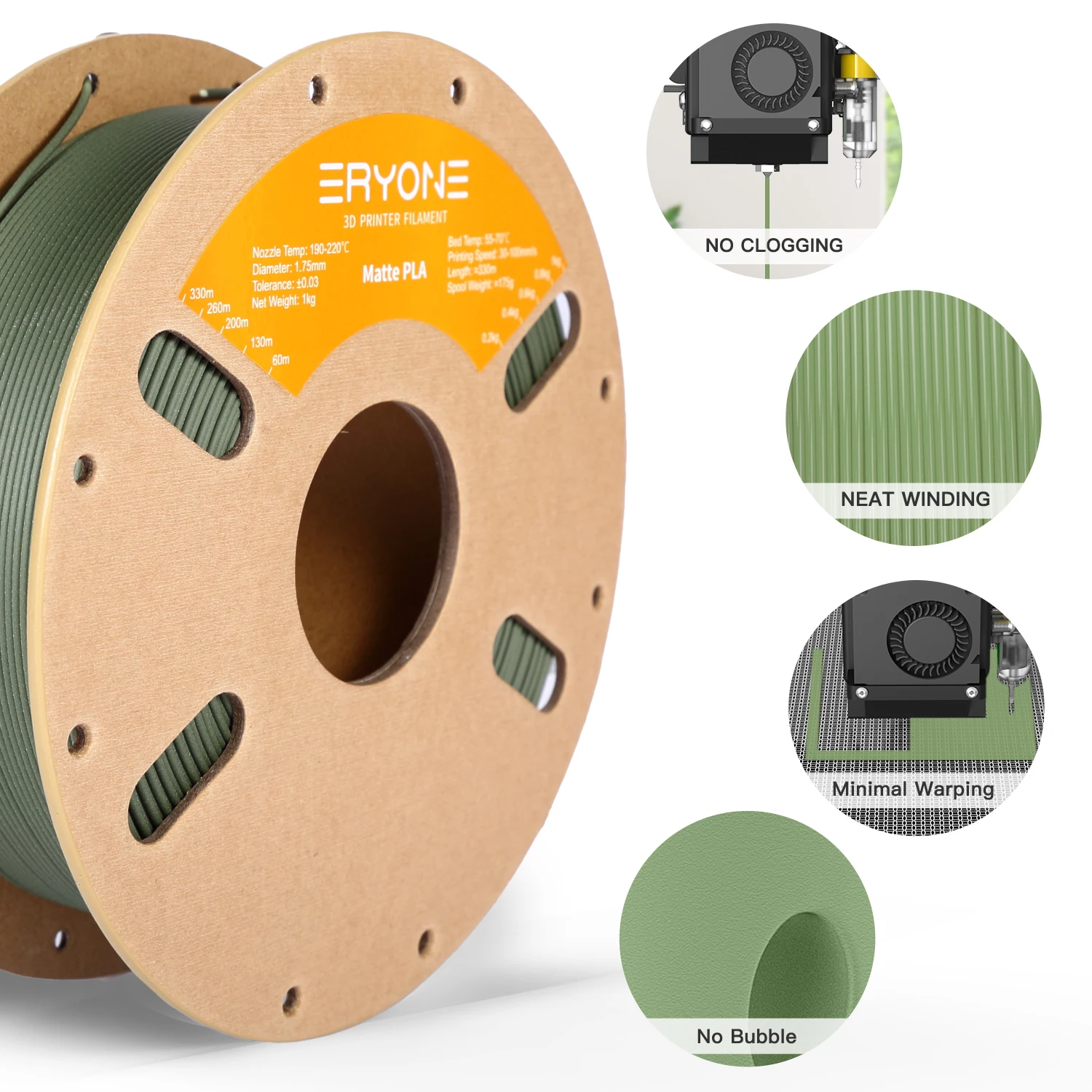 ERYONE 5KG PLA Matte Premium Filament 3D Print, Multicolor Available, PLA Matte Filament, Max Print Speed 100mm/s, 1KG/Spool