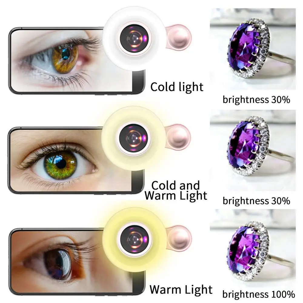2022 Mobile Phone Fill Light 15X Macro Lens Portable Selfie LED Ring Flash Light Phone Selfie Lamp Ring Clip Light Drop Shipping