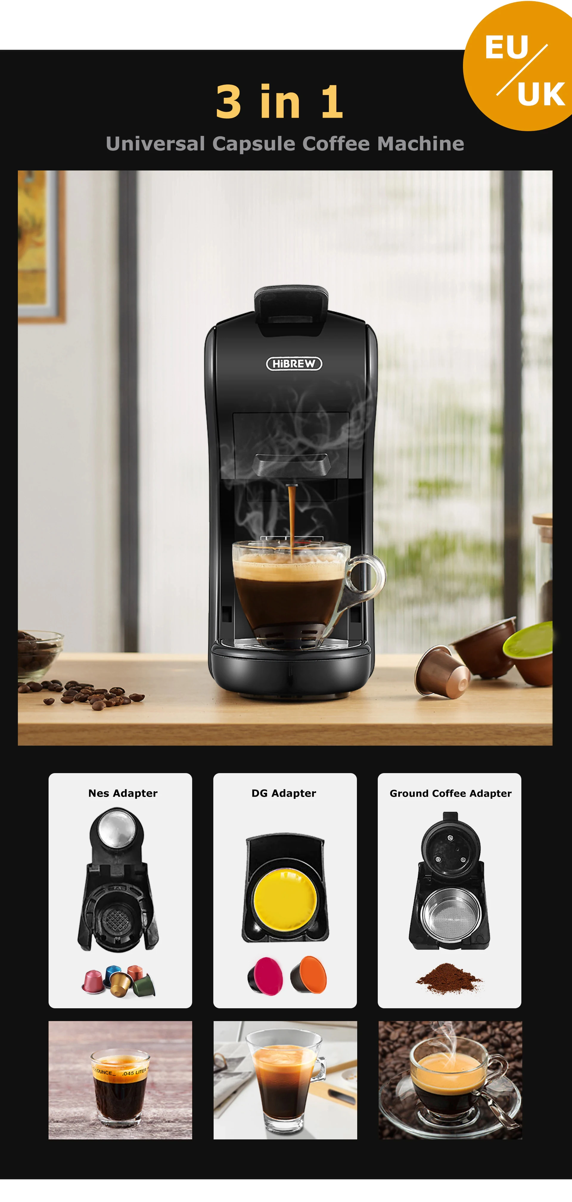 HiBREW Coffee Machine 19 Bar 4in1 Hot & Cold Multiple Capsule Espresso Cafetera Pod Coffee Maker Dolce Milk Nexpresso Powder H1A