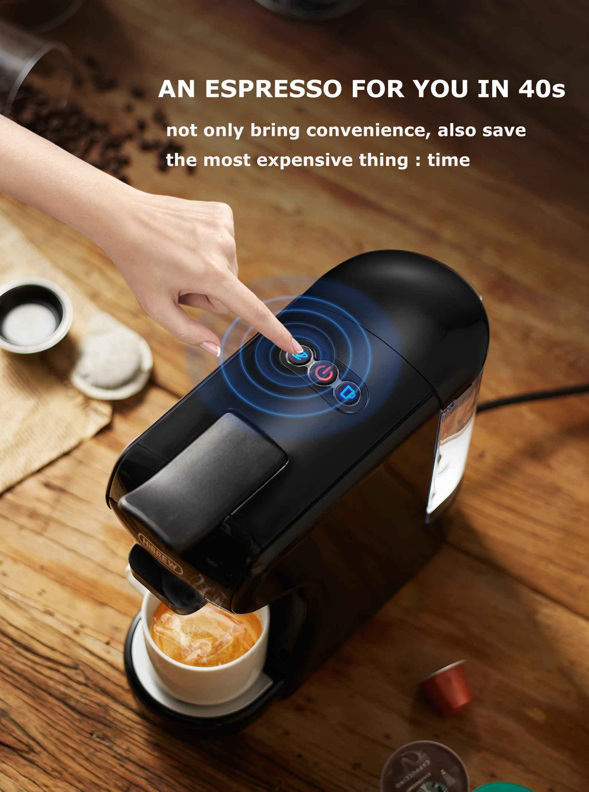 HiBREW Coffee Machine 19 Bar 4in1 Hot & Cold Multiple Capsule Espresso Cafetera Pod Coffee Maker Dolce Milk Nexpresso Powder H1A