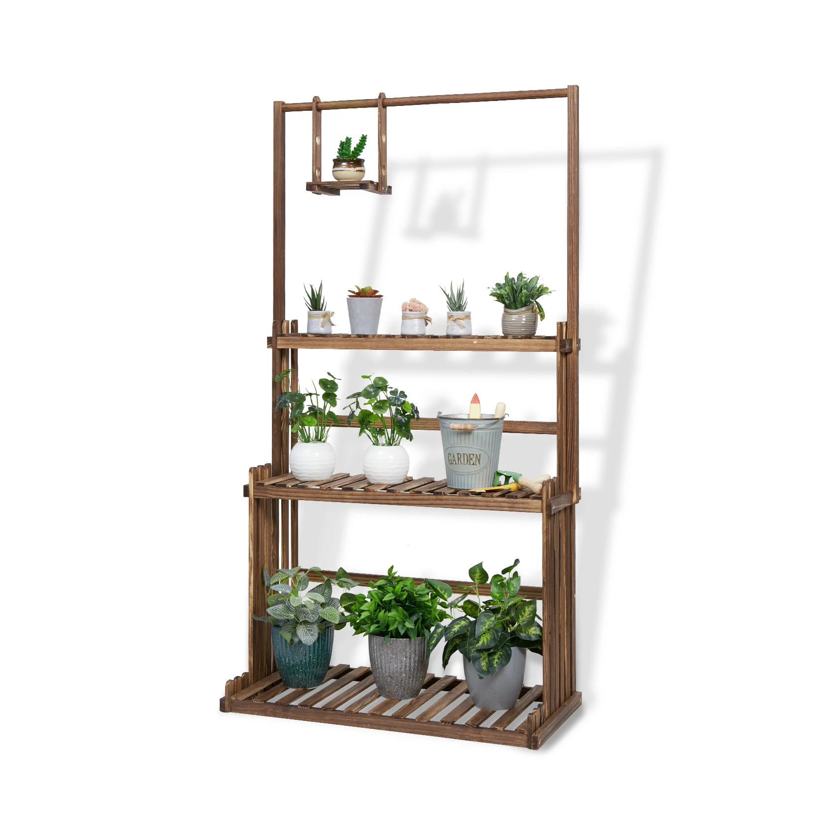 3-Tier Hanging Wood Plant Stand Planter Shelves Flower Pot Organizer Rack Multiple Display Holder Shelf Indoor Outdoor