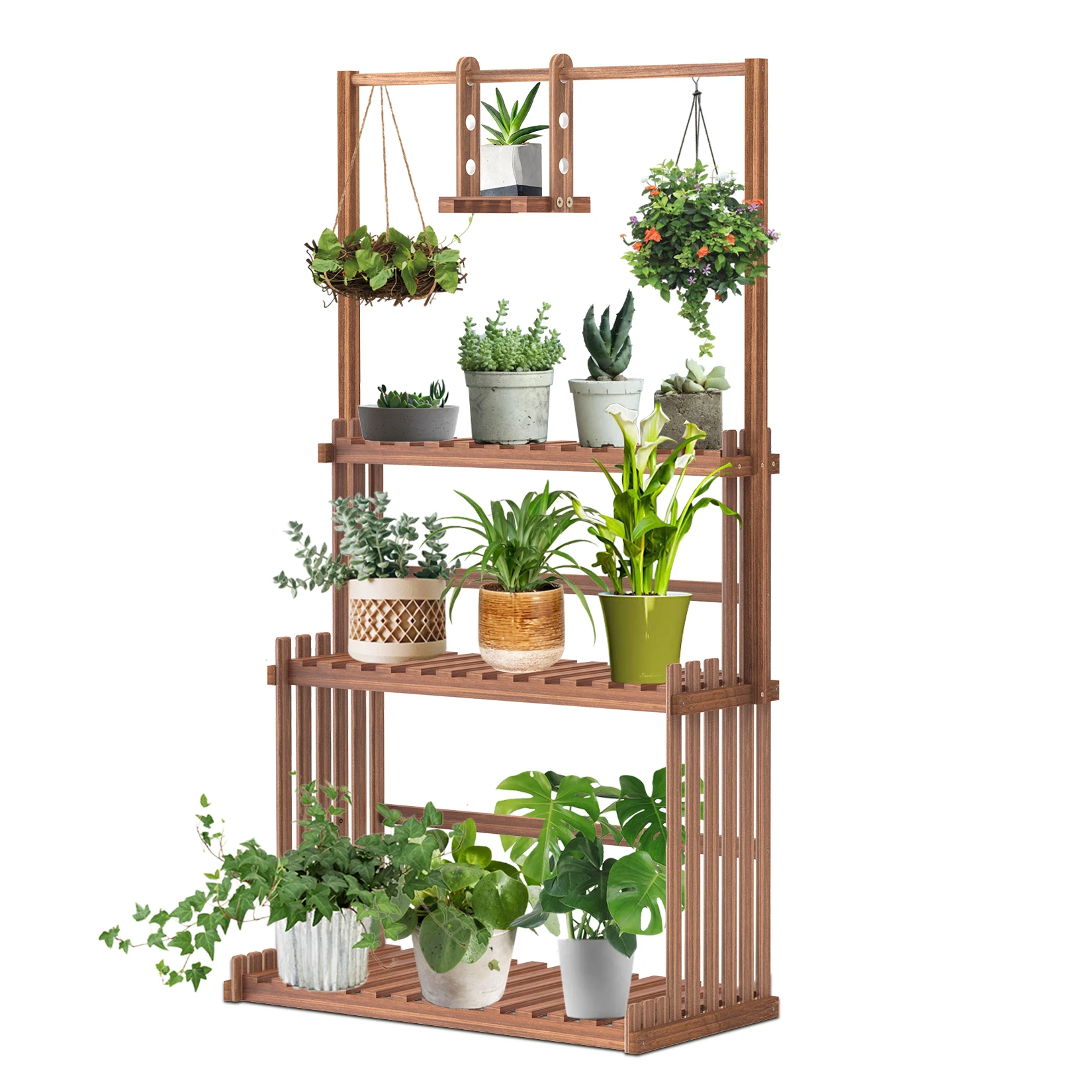 3-Tier Hanging Wood Plant Stand Planter Shelves Flower Pot Organizer Rack Multiple Display Holder Shelf Indoor Outdoor
