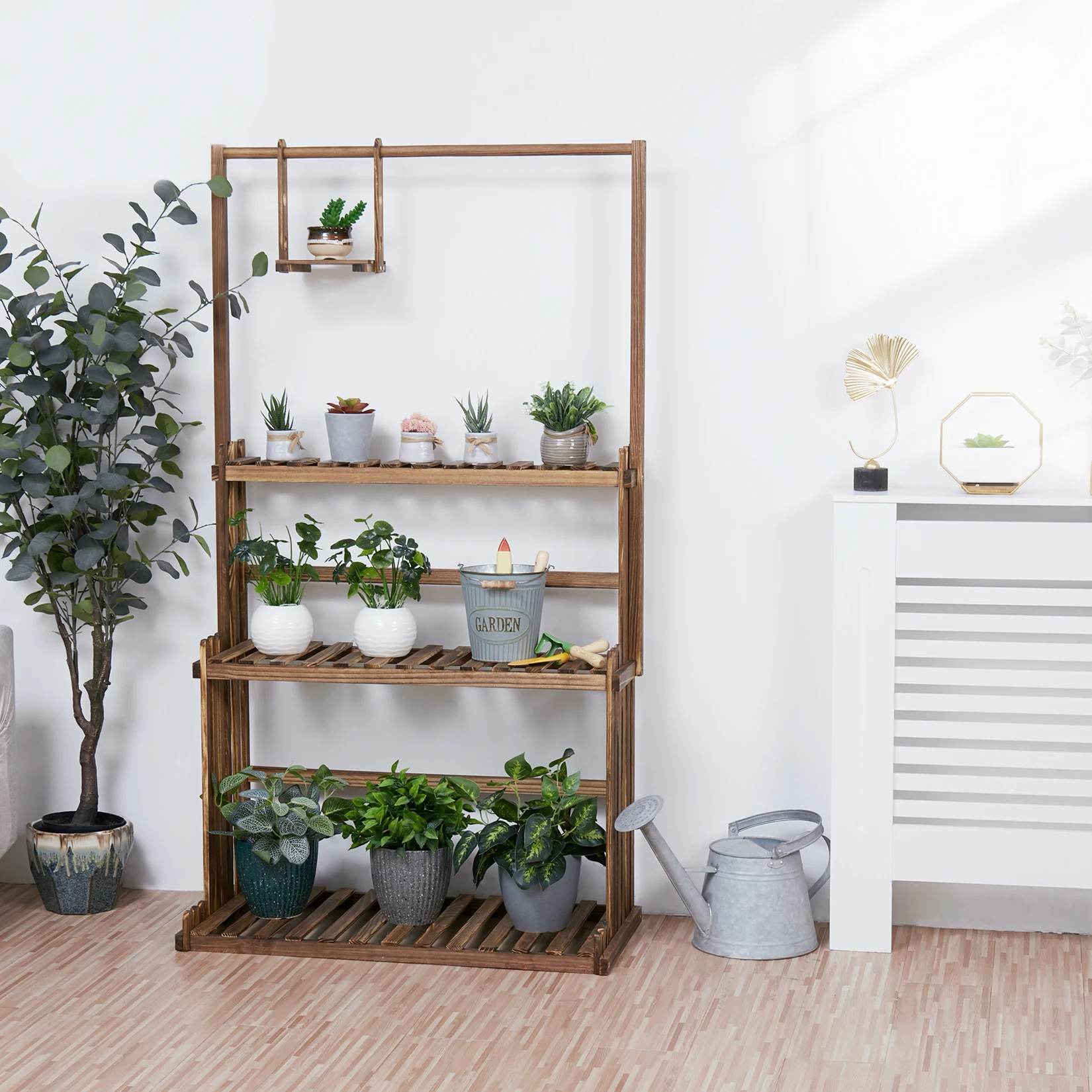 3-Tier Hanging Wood Plant Stand Planter Shelves Flower Pot Organizer Rack Multiple Display Holder Shelf Indoor Outdoor