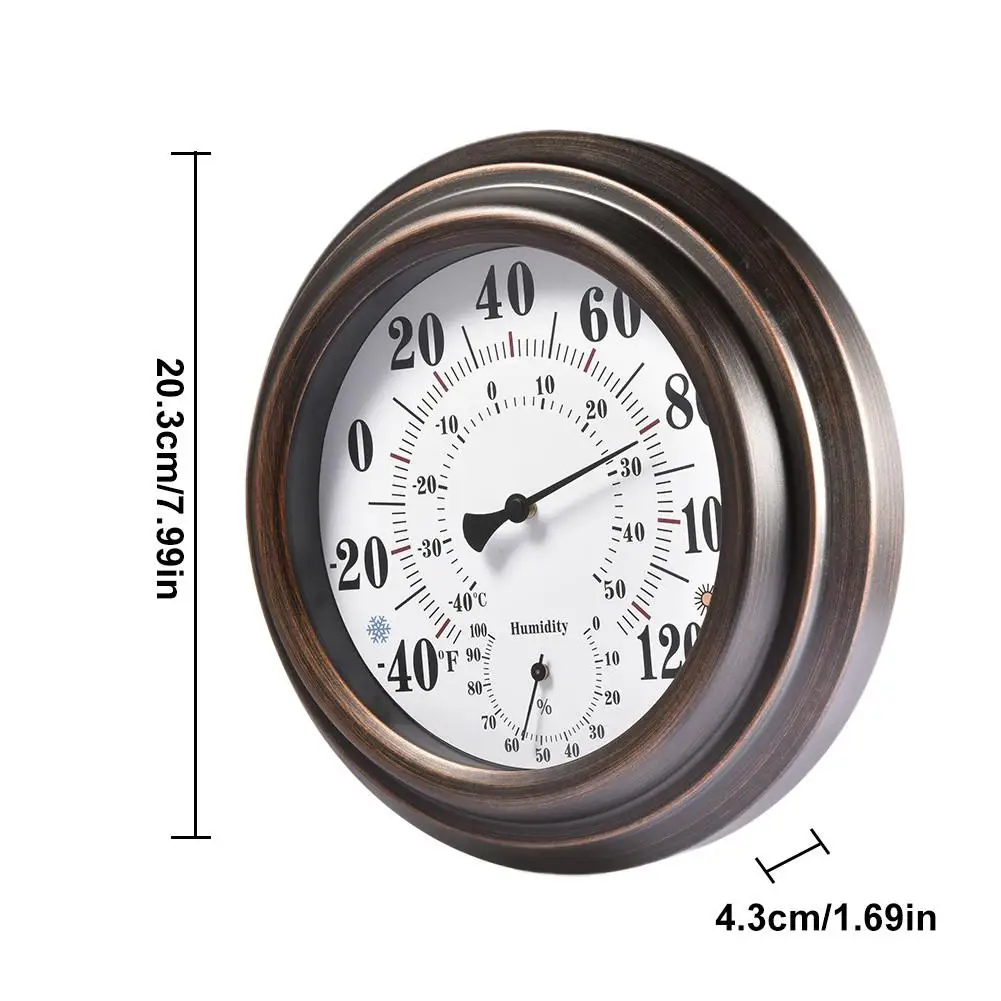 20CM Indoor Outdoor Thermometer Hygrometer Antique Painted Iron Shell Temperature And Humidity Measuring Instrument US/EU Dial